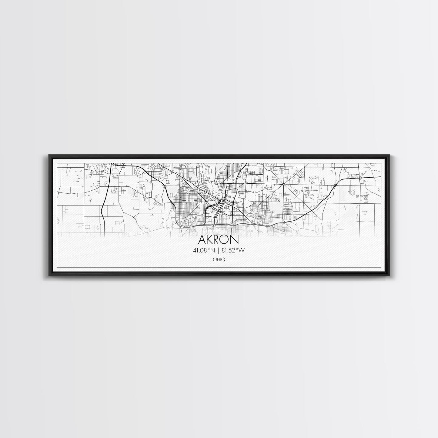 Panoramic Akron City Map, Ohio Art, Map Print, Minimalist Wall Art, Canvas Art, Housewarming Gift, Street Map Art, Closing Gift