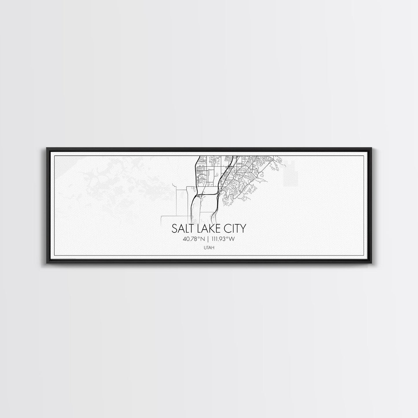 Panoramic Salt Lake City Map, Utah Art, Map Print, Minimalist Wall Art, Canvas Art, Housewarming Gift, Street Map Art, Closing Gift