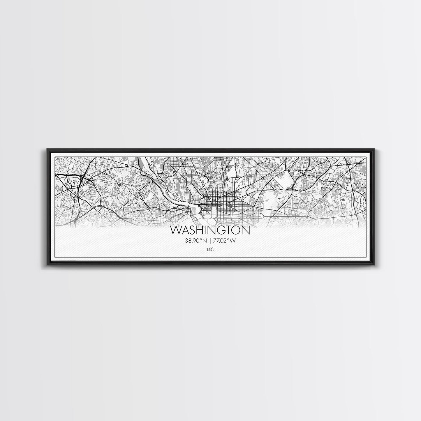 Panoramic Washington City Map, District Of Columbia, Map Print, Minimalist Wall Art, Canvas Art, Housewarming Gift, Street Map, Closing Gift