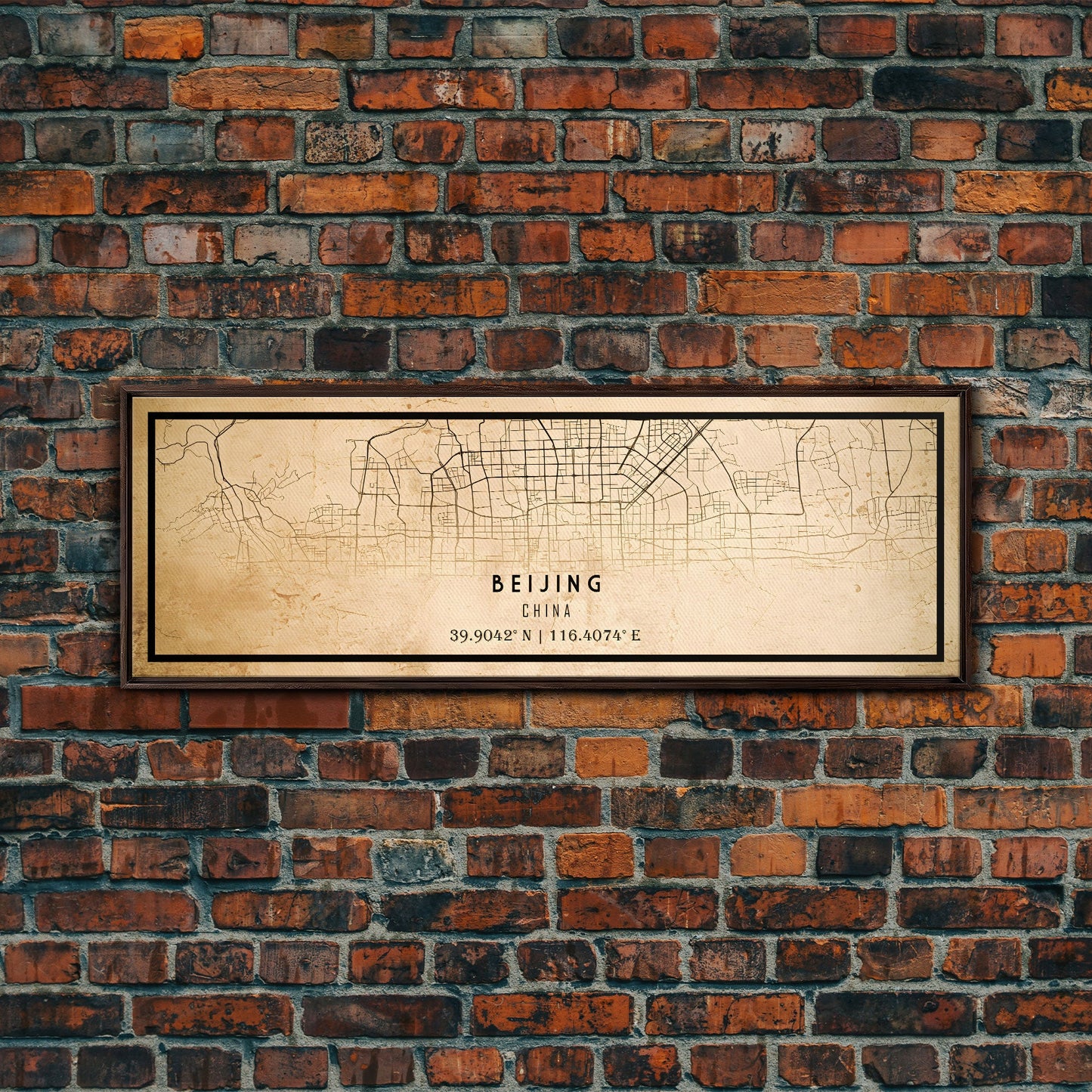 Panoramic Beijing China map print poster or framed canvas, Beijing map print poster canvas, city map print poster canvas, Vintage Travel Art