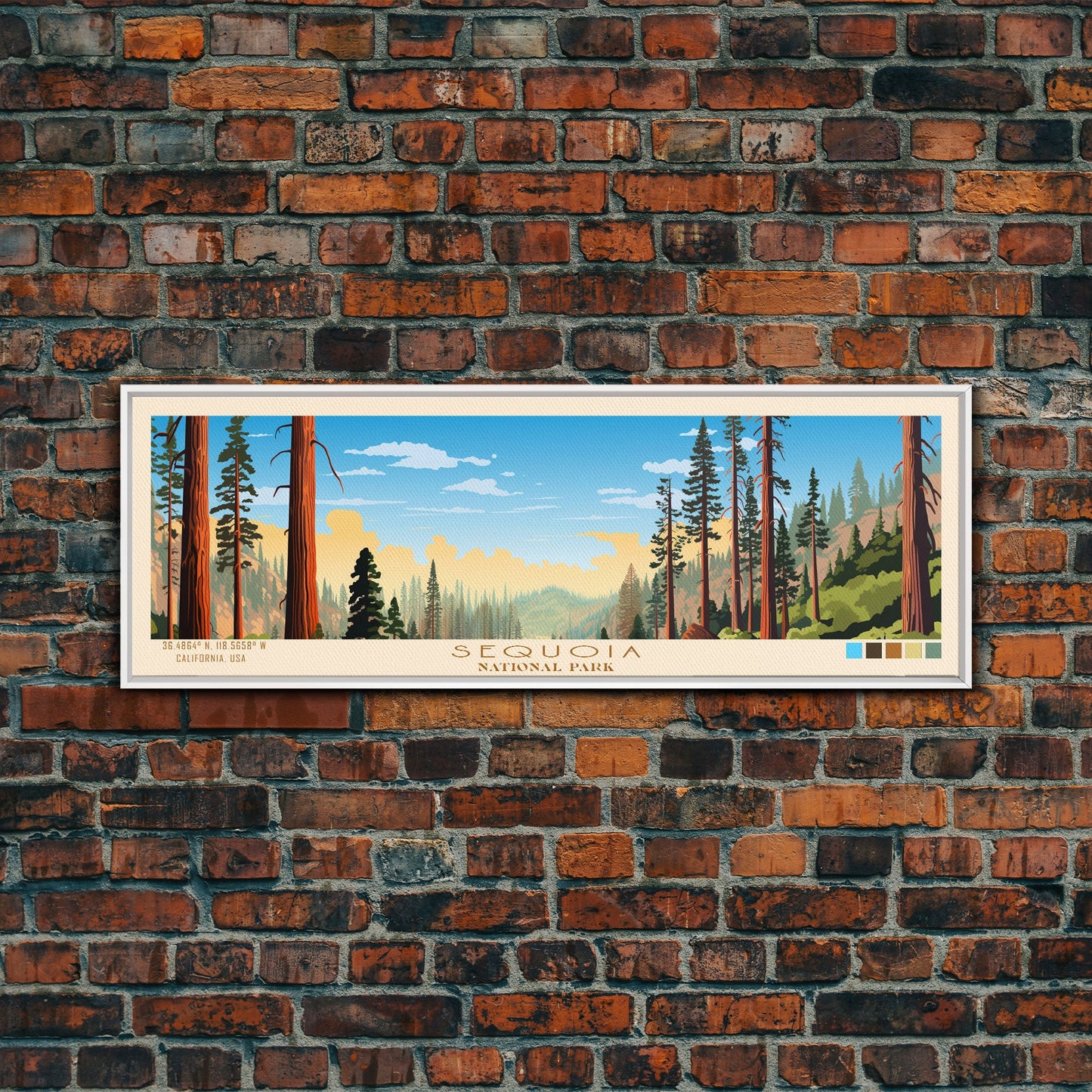 Sequoia National Park Panoramic California Travel Art, National Park Print, Minimalist Travel Art, Midcentury Modern Style Landscape