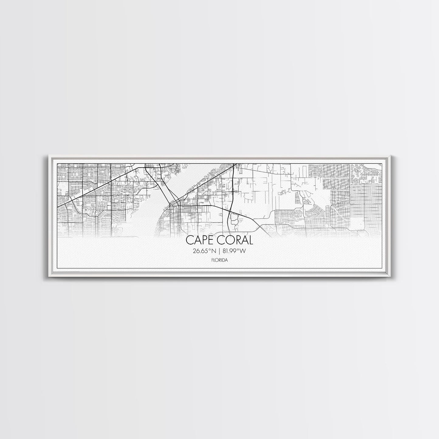 Panoramic Cape Coral City Map, Florida Art, Map Print, Minimalist Wall Art, Canvas Art, Housewarming Gift, Street Map Art, Closing Gift