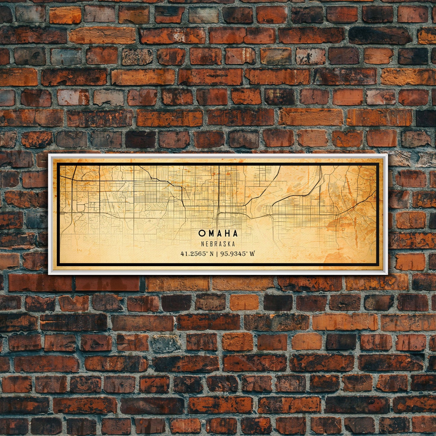 Panoramic Omaha Nebraska map print poster or framed canvas, Omaha map print poster canvas, city map print poster canvas, Vintage Travel Art