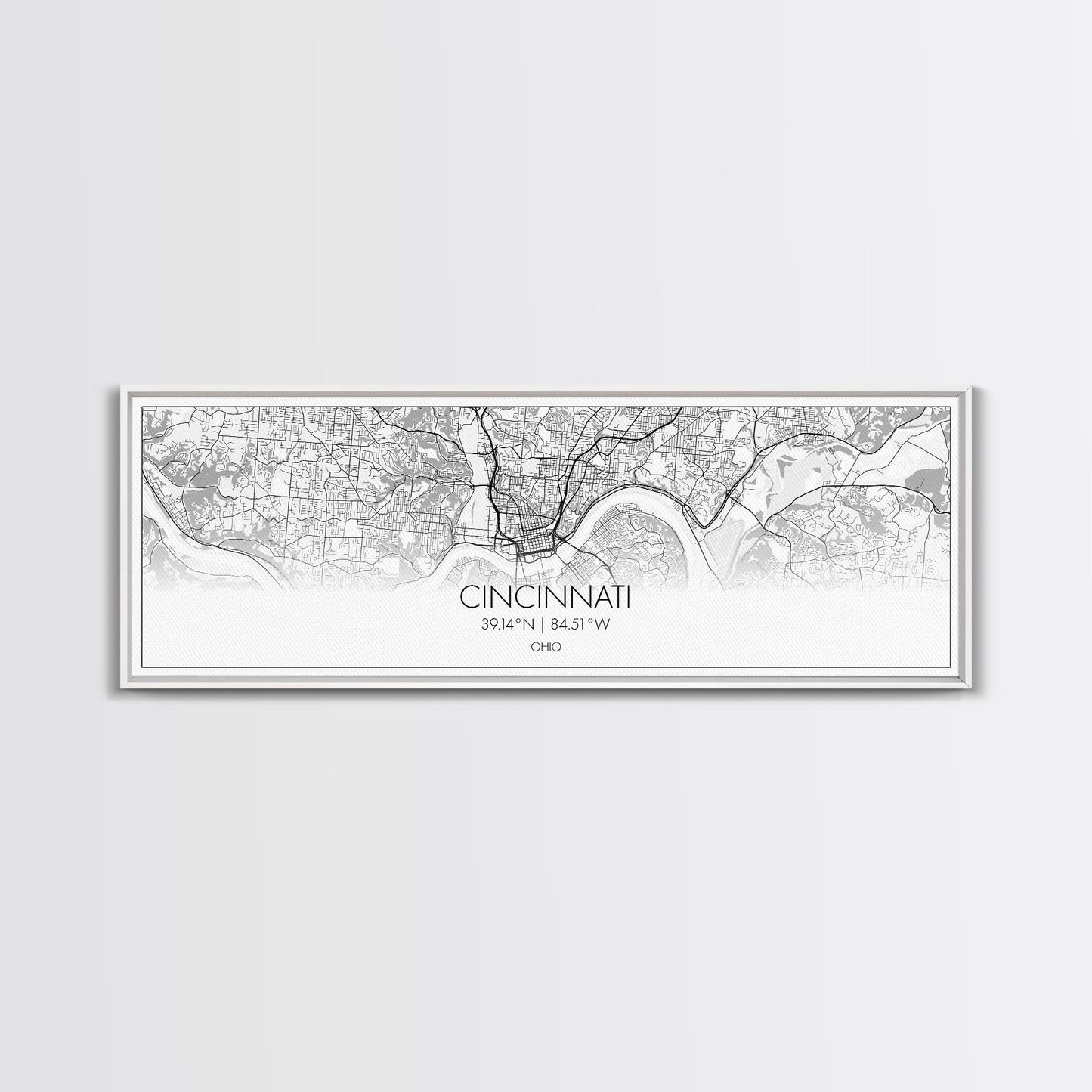 Panoramic Cincinnati City Map, Ohio Art, Map Print, Minimalist Wall Art, Canvas Art, Housewarming Gift, Street Map Art, Closing Gift