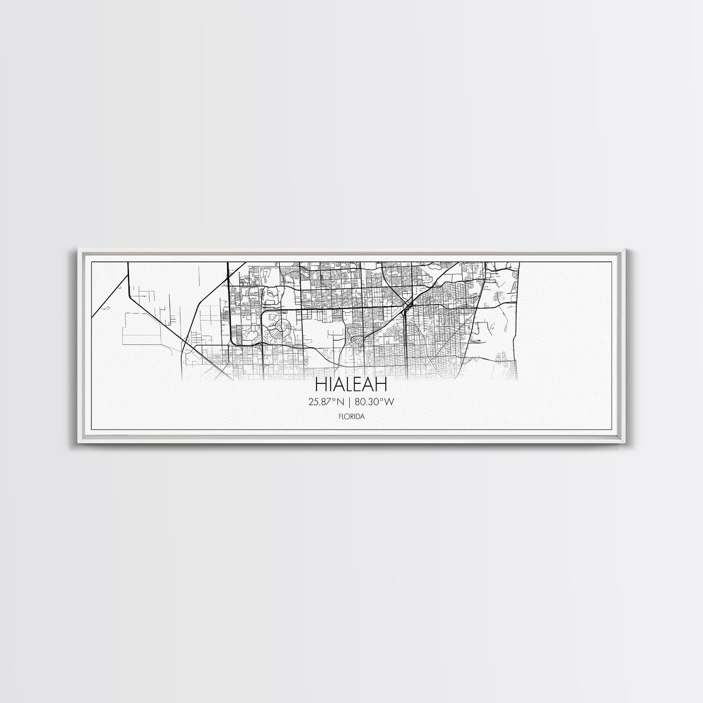 Panoramic Hialeah City Map, Florida Art, Map Print, Minimalist Wall Art, Canvas Art, Housewarming Gift, Street Map Art, Closing Gift