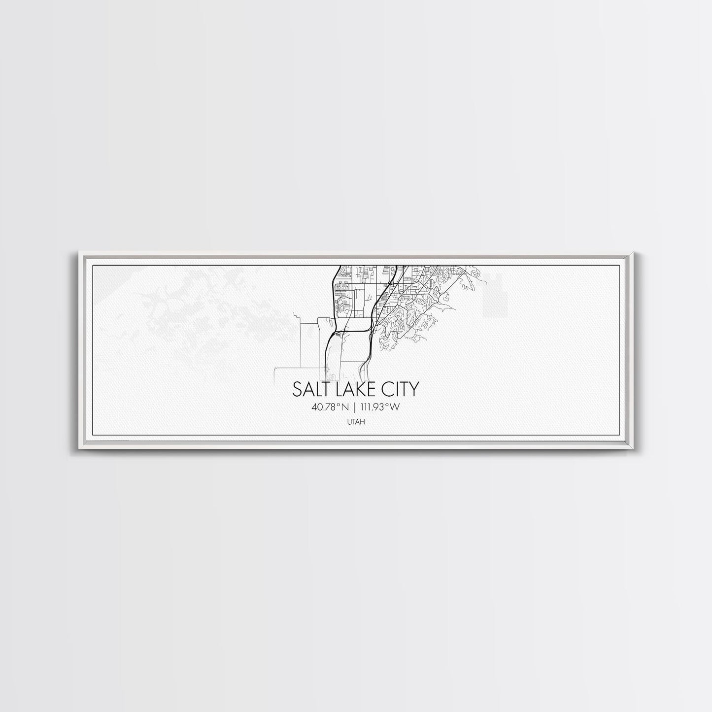 Panoramic Salt Lake City Map, Utah Art, Map Print, Minimalist Wall Art, Canvas Art, Housewarming Gift, Street Map Art, Closing Gift