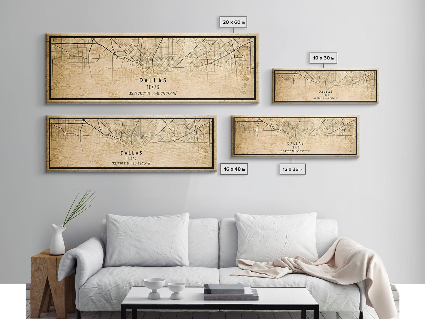 Dallas Panoramic Map Canvas Print, Texas Map Print, Texas Wall Art, Dallas Map Poster, US, Maps, Dallas Maps, Map Gifts, Large Framed Map
