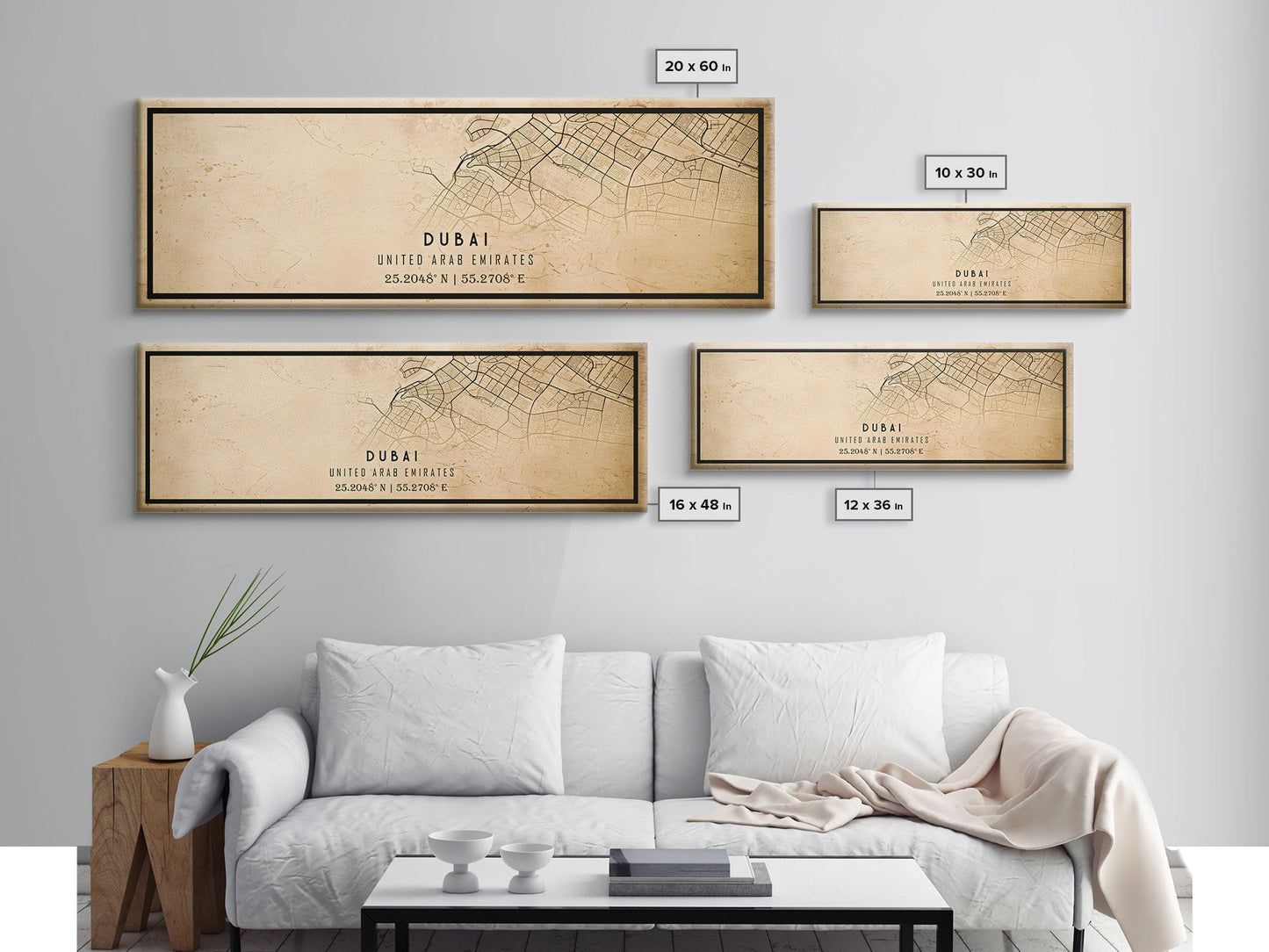 Dubai UAE Panoramic map print poster or framed canvas, Dubai map print poster canvas, Dubai city map print poster canvas, Vintage Travel Art