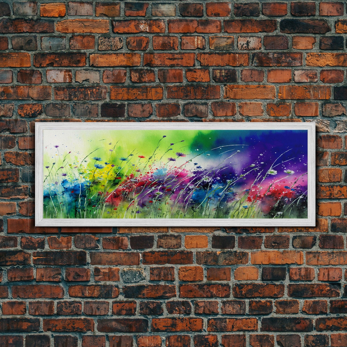 Framed Canvas Print of Colorful Wild Flower Field - Gallery-Wrapped Artwork - Ready to Hang - High Quality Artwork - Panoramic Art