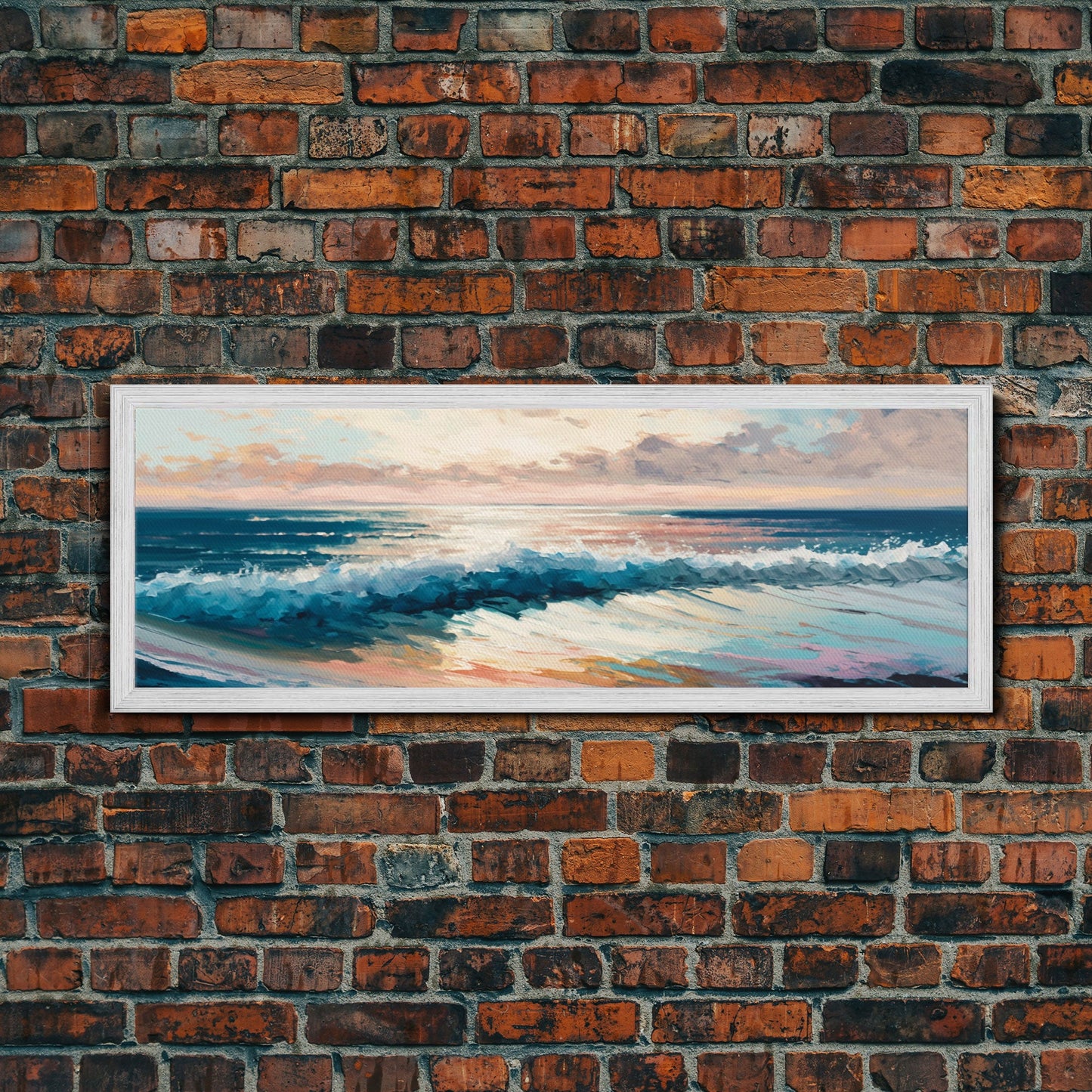 Panoramic Ocean Beach canvas prints Sea landscape Nautical photo Coastal canvas print Sea wave canvas Extra large wall art  Ready to hang