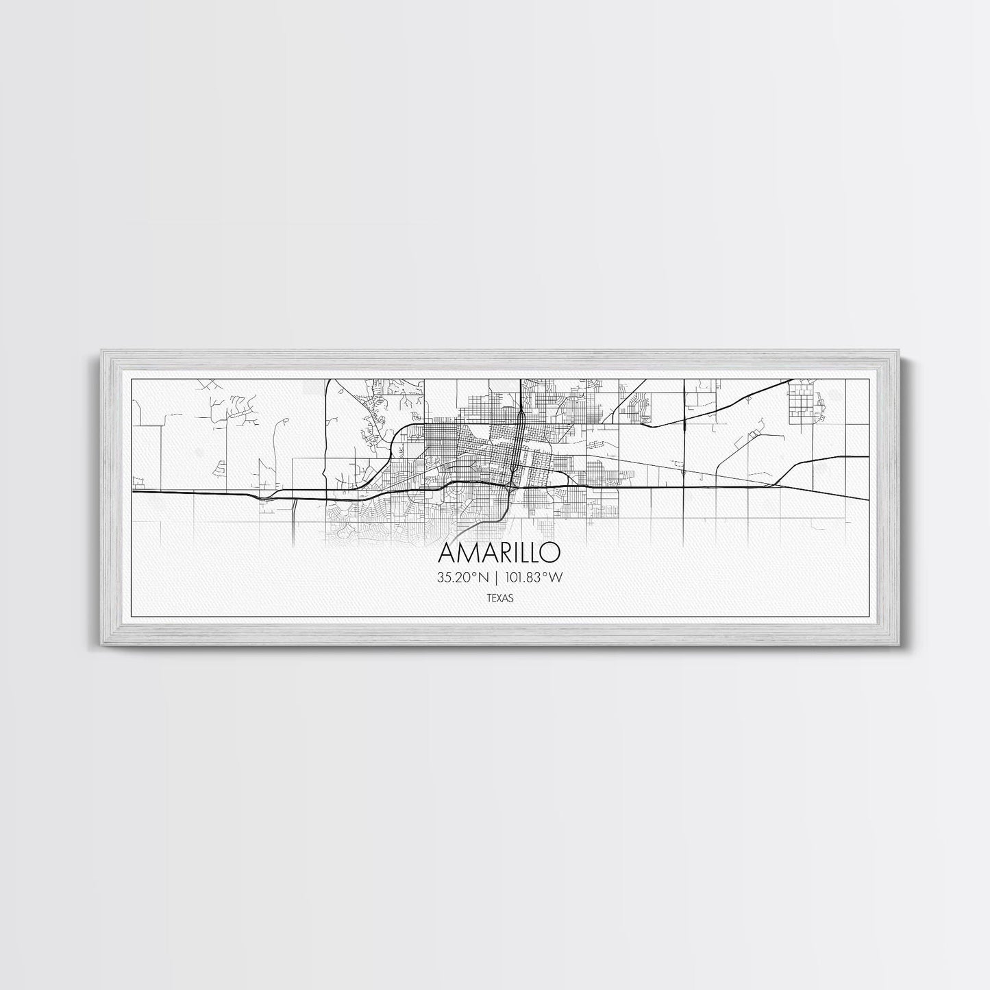 Panoramic Amarillo City Map, Texas Art, Map Print, Minimalist Wall Art, Canvas Art, Housewarming Gift, Street Map Art, Closing Gift