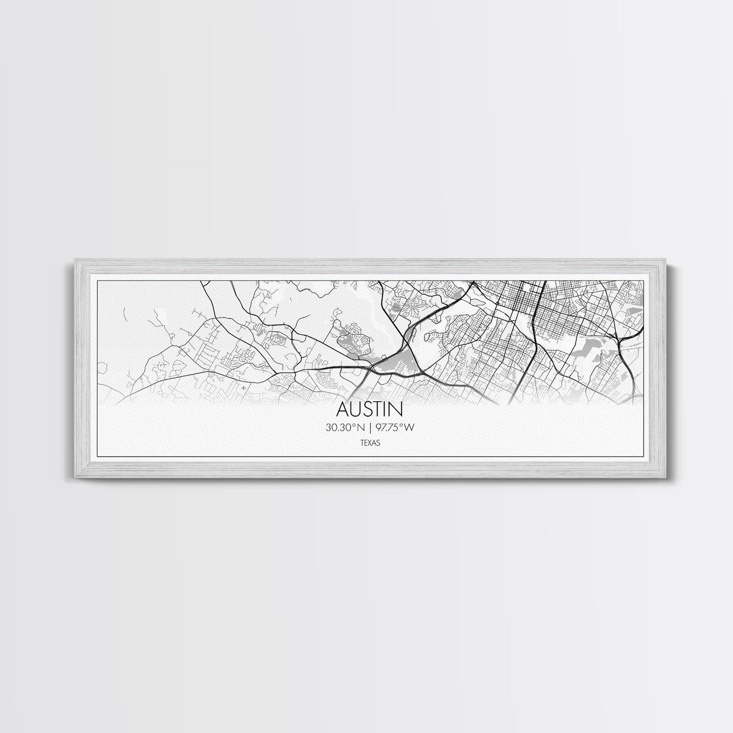 Panoramic Austin City Map, Texas Art, Map Print, Minimalist Wall Art, Canvas Art, Housewarming Gift, Street Map Art, Closing Gift
