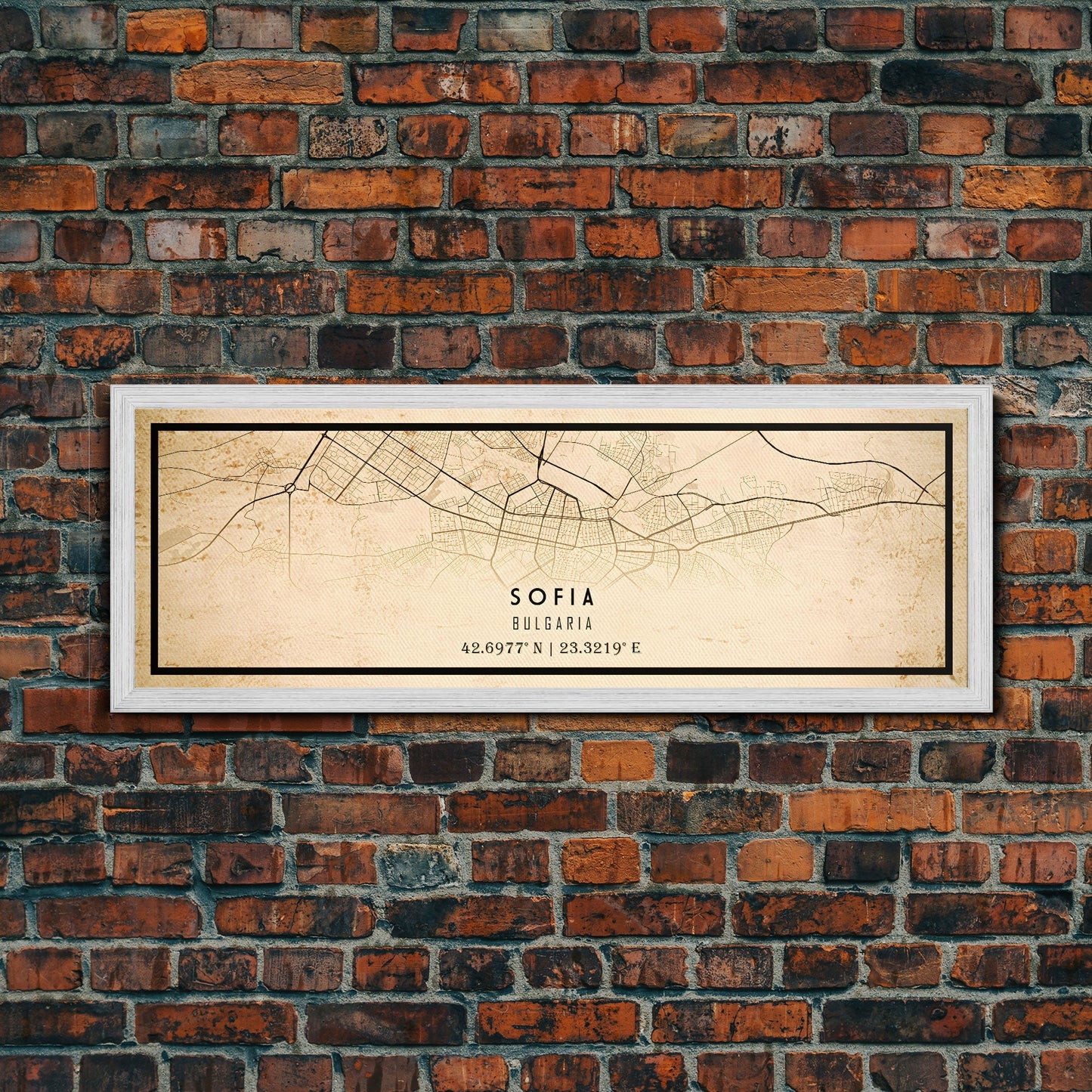 Panoramic Sofia Bulgaria map print poster or framed canvas, Sofia map print poster canvas, city map print poster canvas, Vintage Travel Art