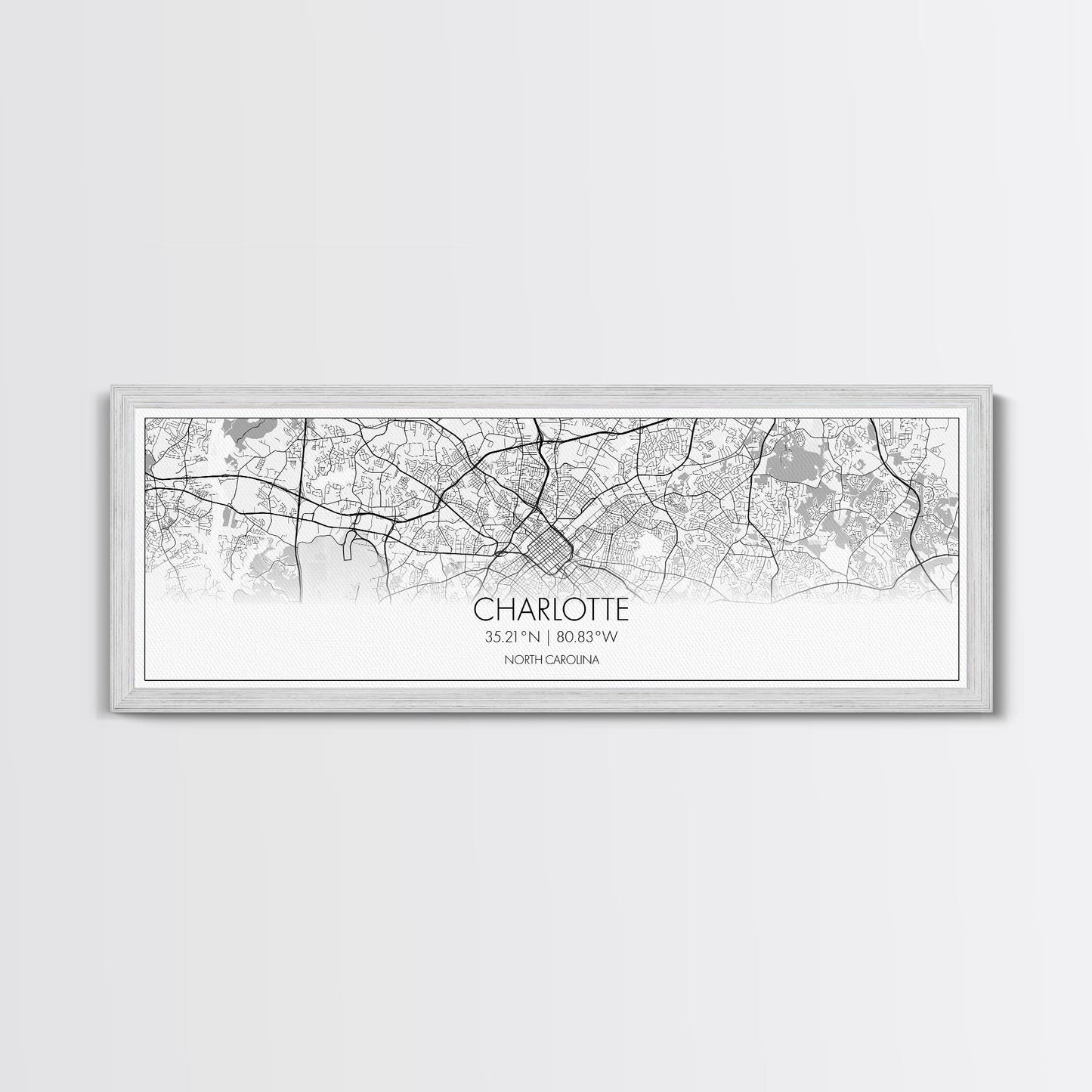 Panoramic Charlotte City Map, North Carolina Art, Map Print, Minimalist Wall Art, Canvas Art, Housewarming Gift, Street Map, Closing Gift