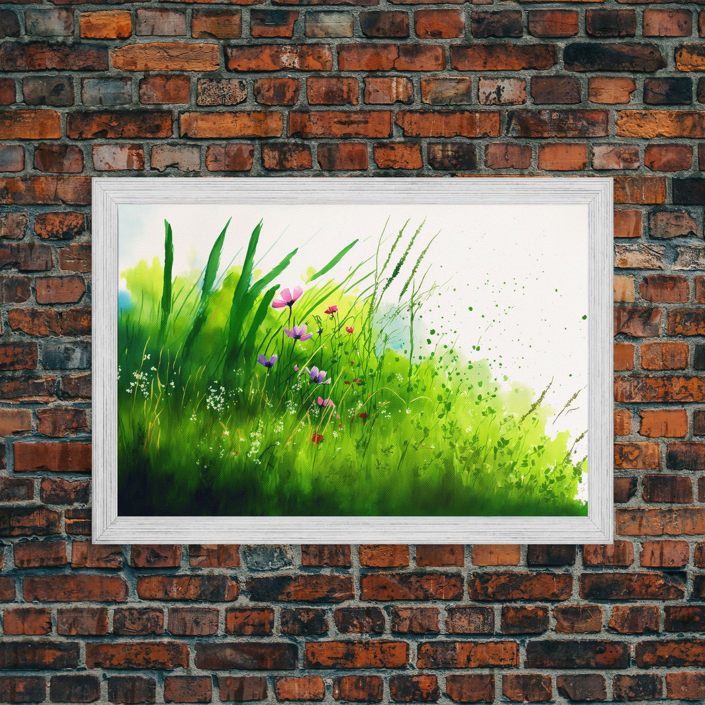 Modern Farmhouse Wall Art, Boho decor, Minimalist whimsical wall art, framed canvas print of beautiful wild flowers blowing in the wind