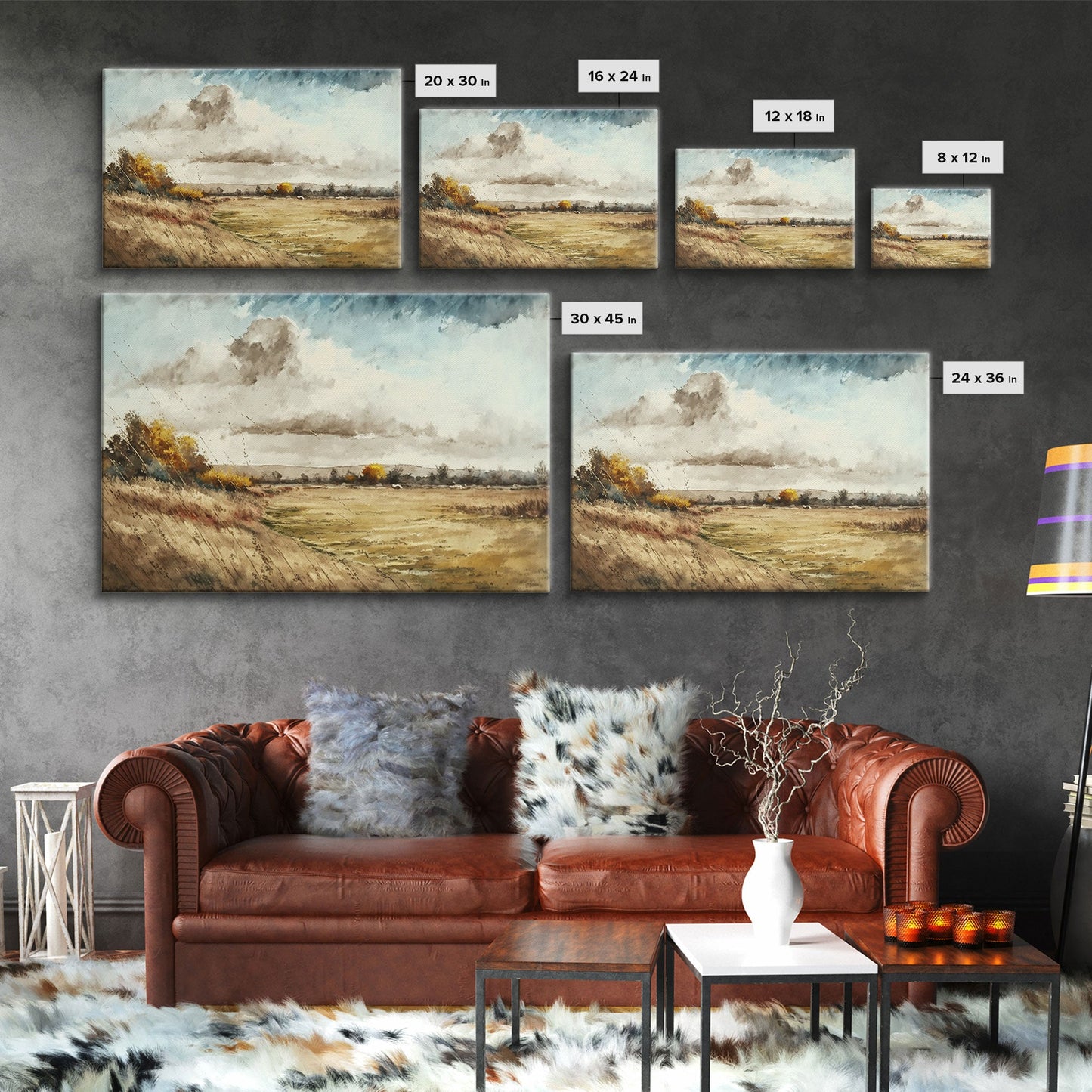 Subdued Vintage Landscape Wall Art Canvas Print, Nature Framed Large Gallery Art, Minimalist Art Ready to Hang, With Hanging Kit, Muted Art