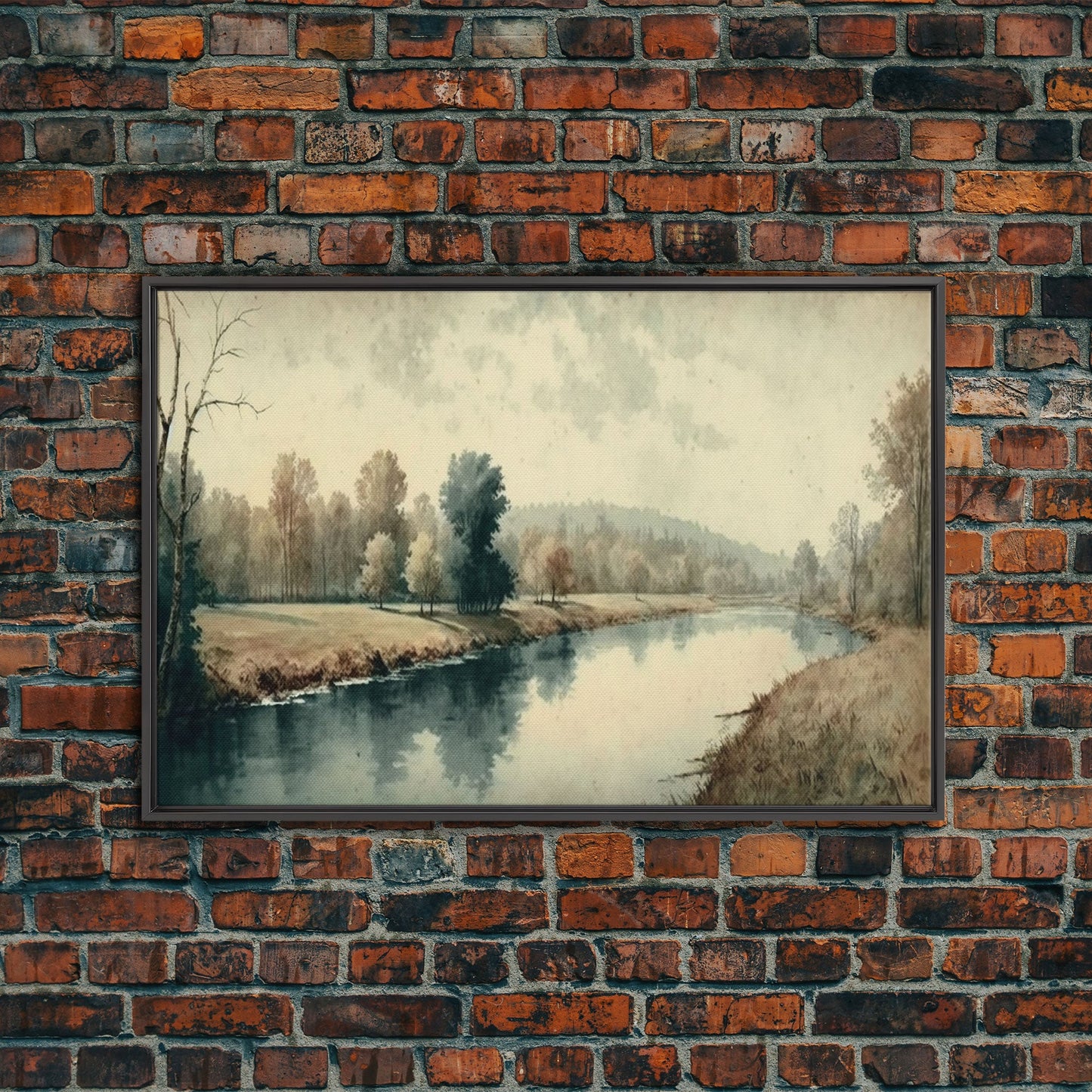 Vintage Landscape Wall Art Print, Nature Framed Large Gallery Art, Minimalist Art Ready to Hang, With Hangers, Muted Farmhouse Art