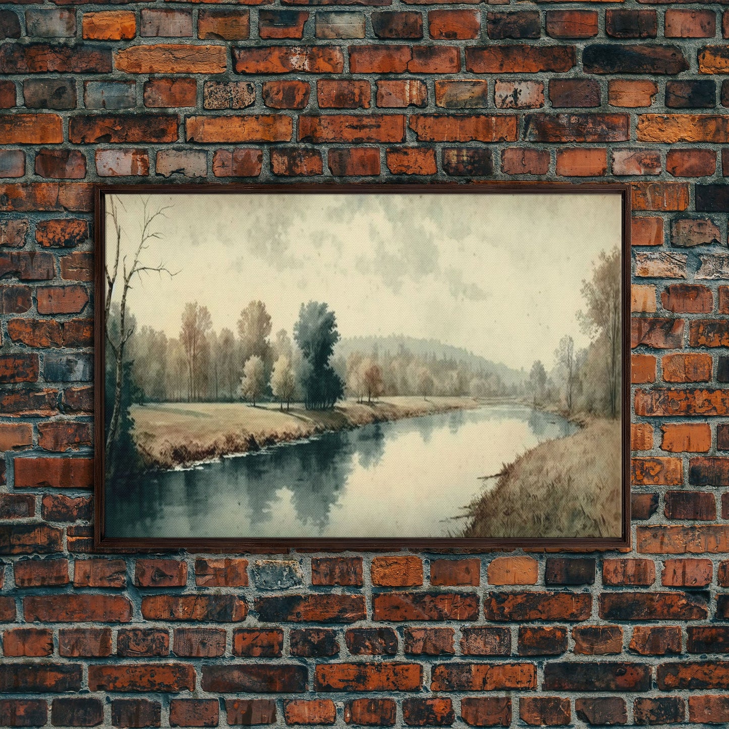 Vintage Landscape Wall Art Print, Nature Framed Large Gallery Art, Minimalist Art Ready to Hang, With Hangers, Muted Farmhouse Art