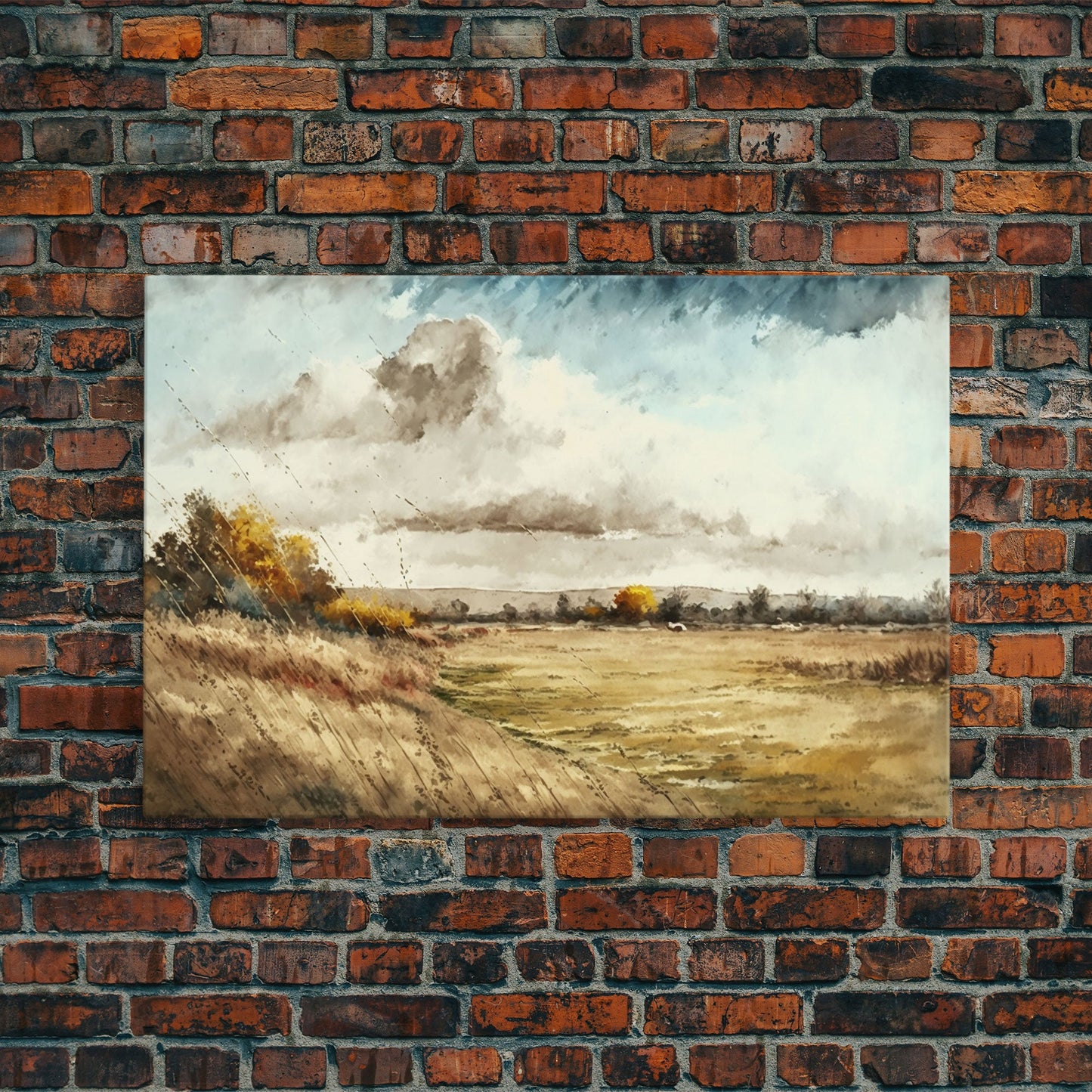 Subdued Vintage Landscape Wall Art Canvas Print, Nature Framed Large Gallery Art, Minimalist Art Ready to Hang, With Hanging Kit, Muted Art
