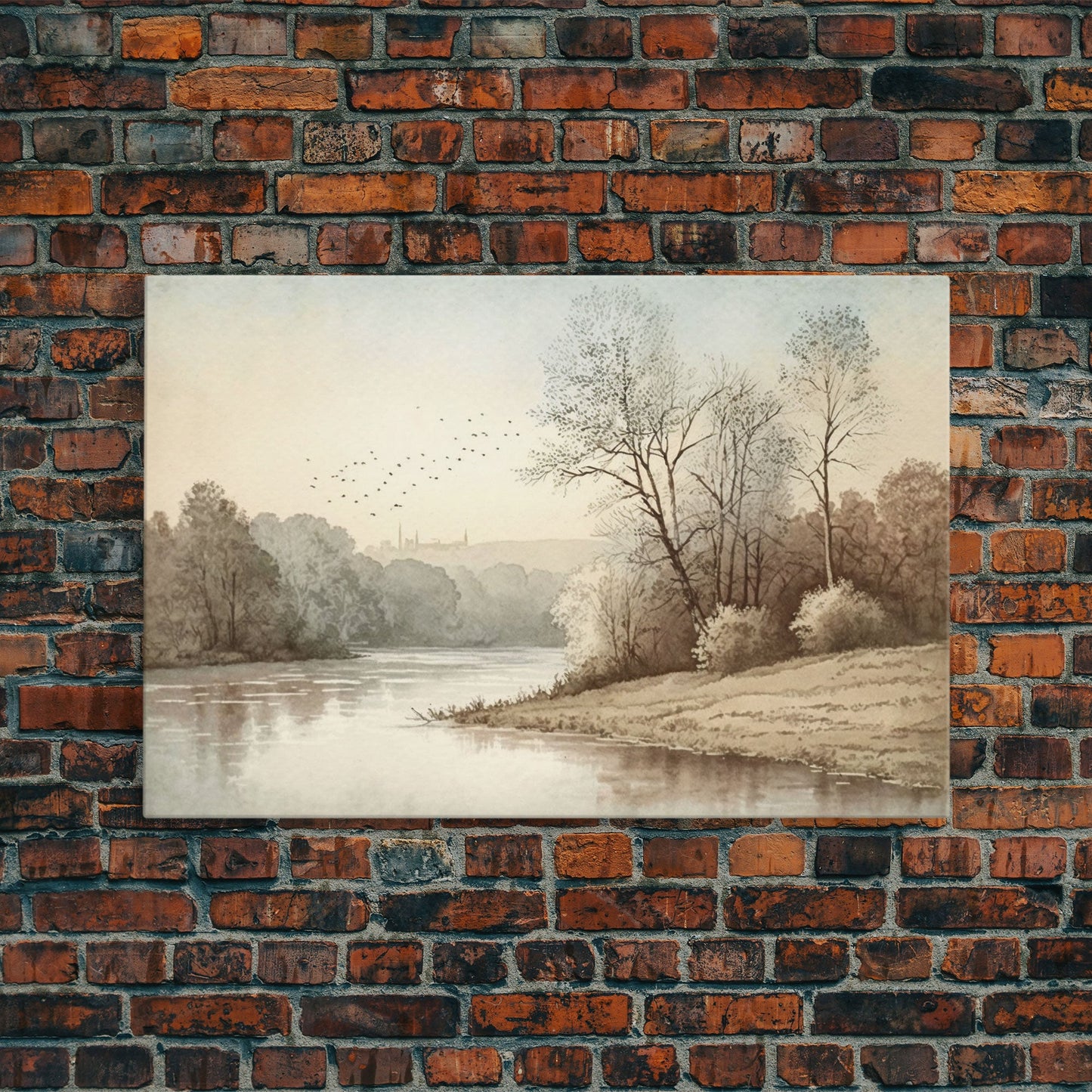 Farmhouse Wall Art, Retro / Vintage Style Landscape, Framed Canvas Print, Boho Style Minimalist Art, Framed Wall Art