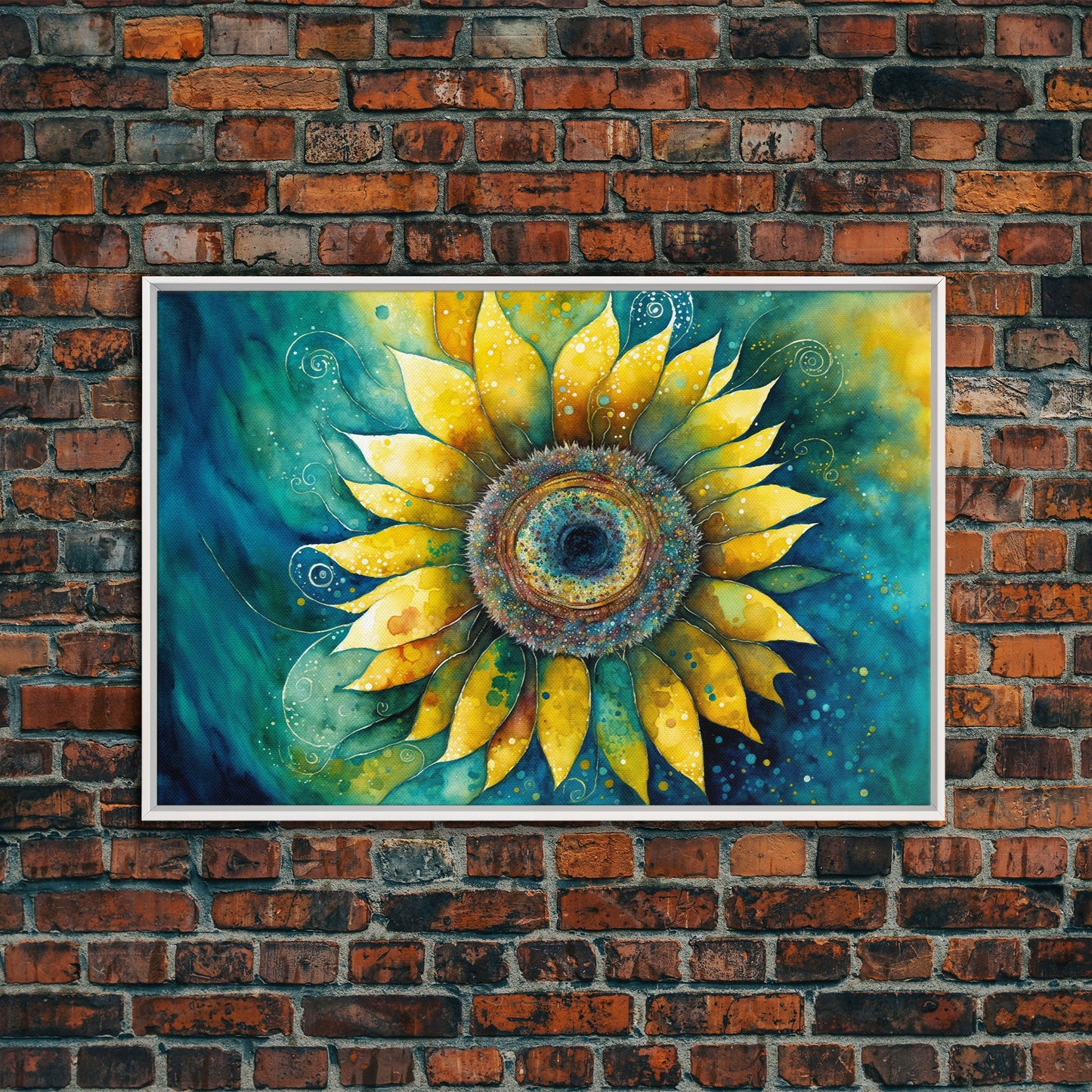 Watercolor of a Sunflower, Framed Canvas Print, Framed Art, Lowkey Farmhouse Wall Art, Living Room Decor, Living Room painting