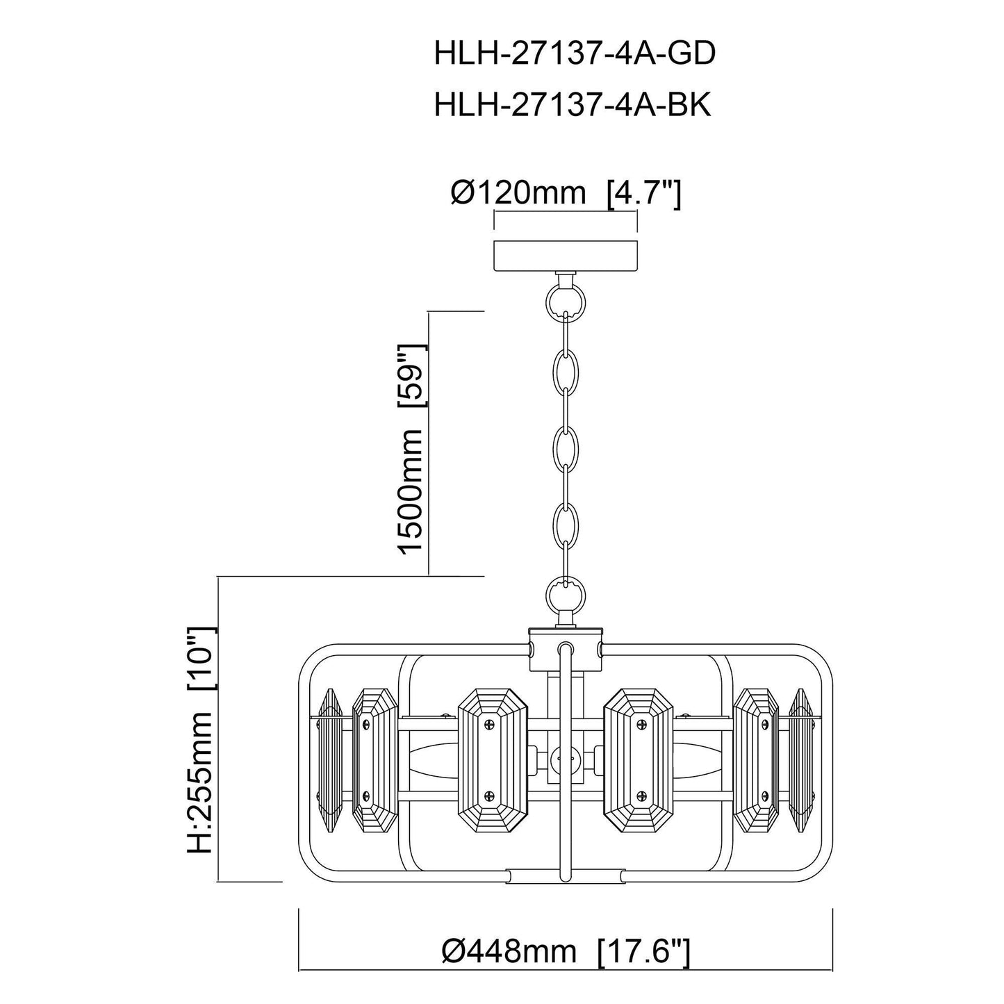 4-Light Golden or Black Modern Crystal Island Pendant Light