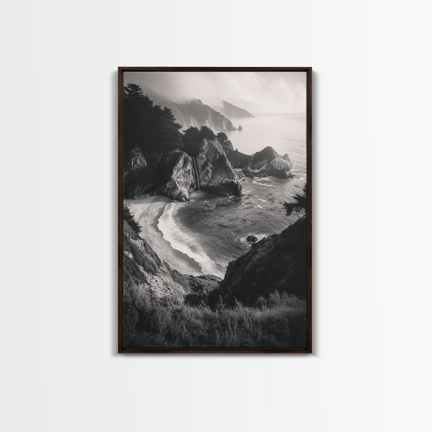 Ocean Cove, Cliffside Escape, Pacific Waters, Coastal Horizon, Canvas Print, Beach House Wall Art, Serene Nature Photography, Neutral Tones