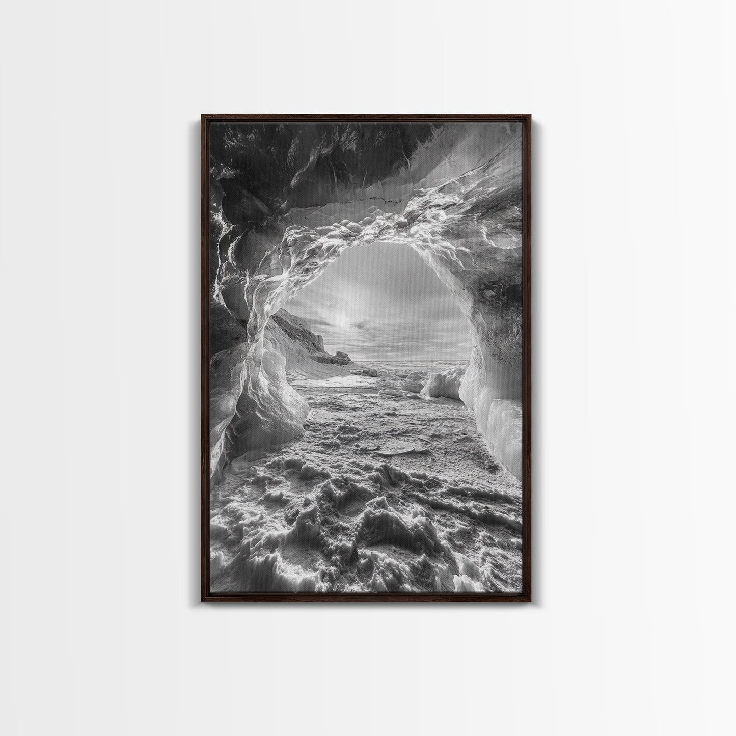 Ice Cave Opening, Winter Wonderland, Arctic Light, Framed Canvas Print, Bedroom Wall Art, Nordic Landscape, Minimalist Winter Art