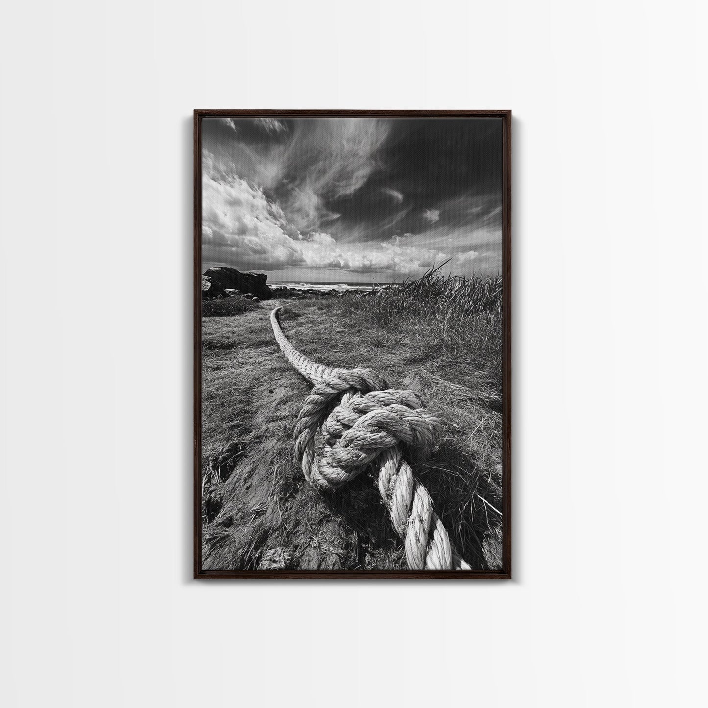 Nautical Rope Knot, Coastal Texture, Ocean Breeze, Framed Canvas Print, Beach House Wall Art, Rustic Nautical Decor, Minimalist Style