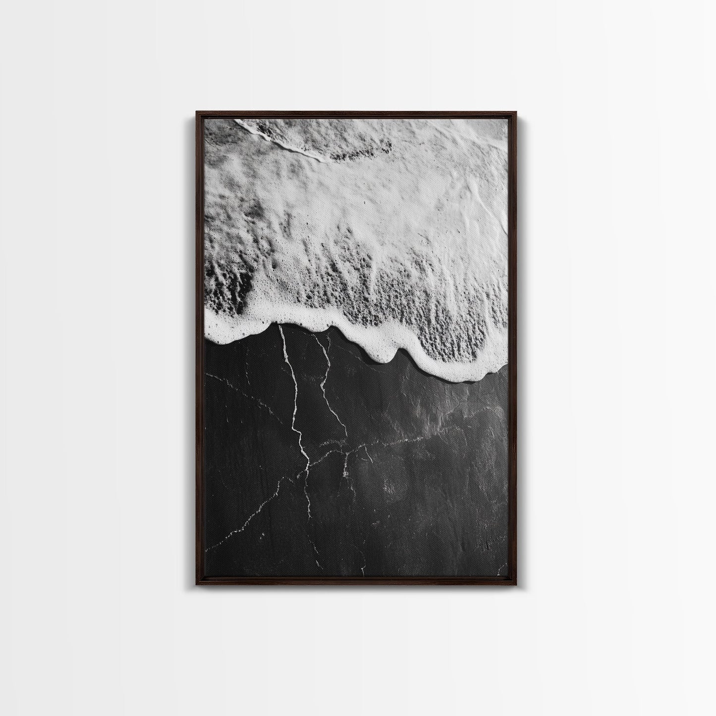 Wave Edge, Cracked Earth, Tide Meets Stone, Nature Contrast, Canvas Print, Abstract Ocean Art, Minimalist Wall Decor, Bathroom Artwork