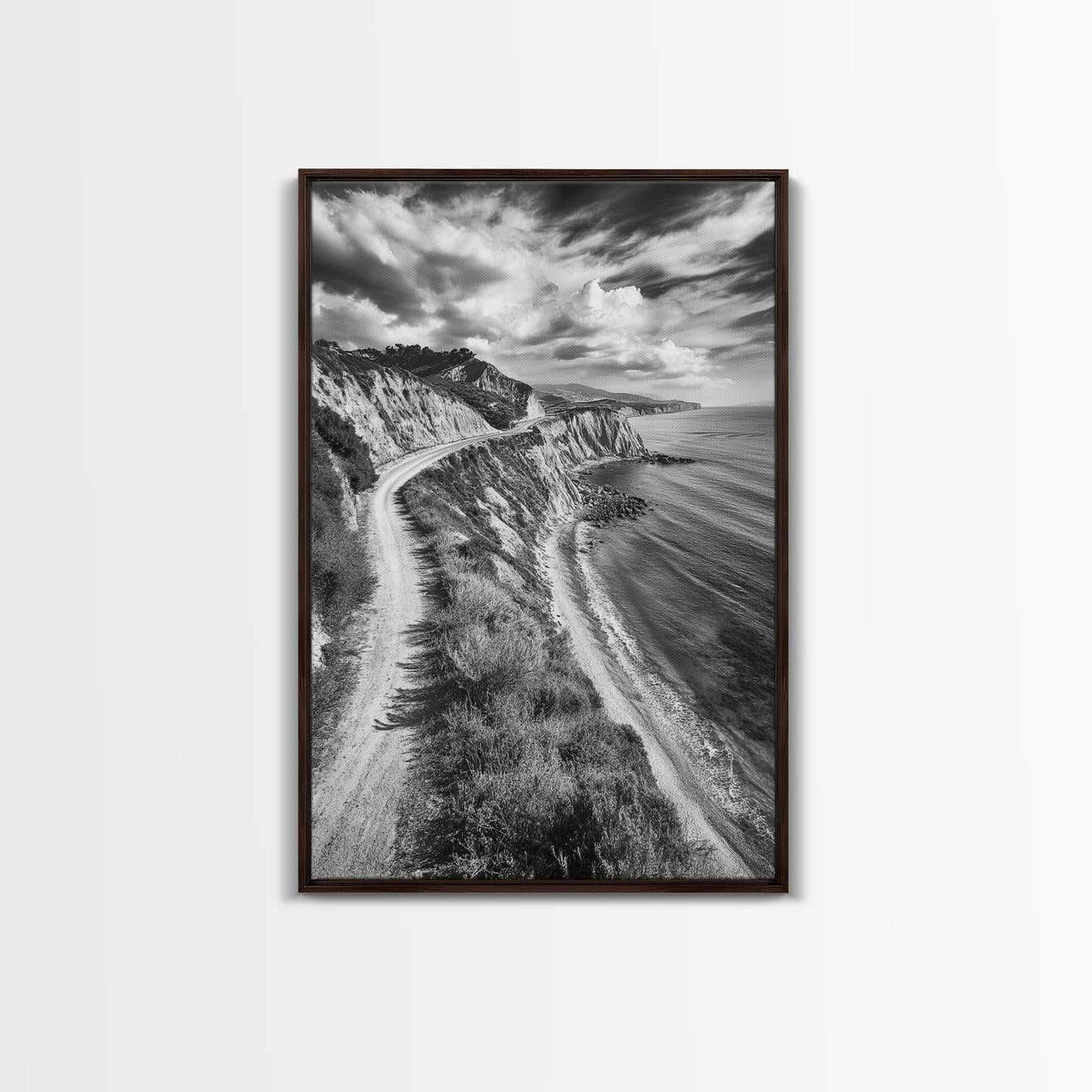 Coastal Mountain Trail, Ocean View, Travel Photography, Framed Canvas Print, Scenic Landscape Art, Office or Hallway Wall Art