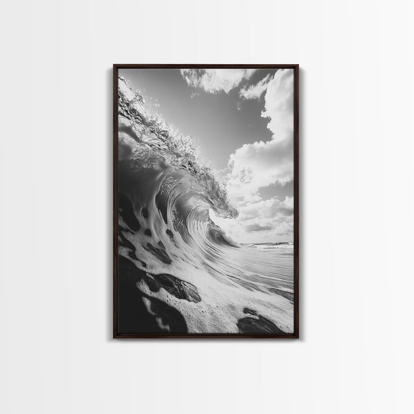 Crashing Ocean Wave, Surf Motion Art, Coastal Energy Print, Seascape Minimalism, Framed Canvas Print, Bathroom Wall Decor, Modern Beach Art