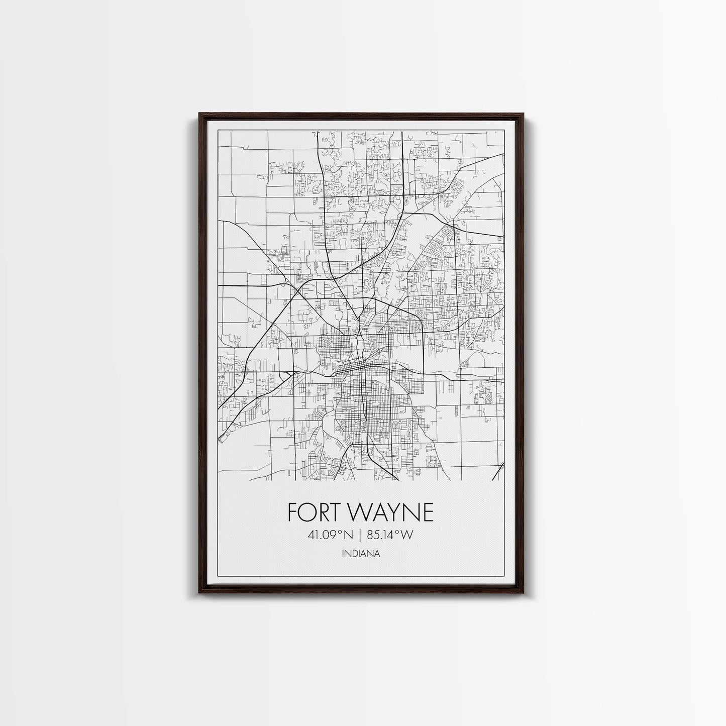 Fort Wayne Street Map, Indiana Map, City Map Art, Minimalist Art, Wall Art, Canvas Print, Office Wall Décor, Gifts For Him, Travel Print