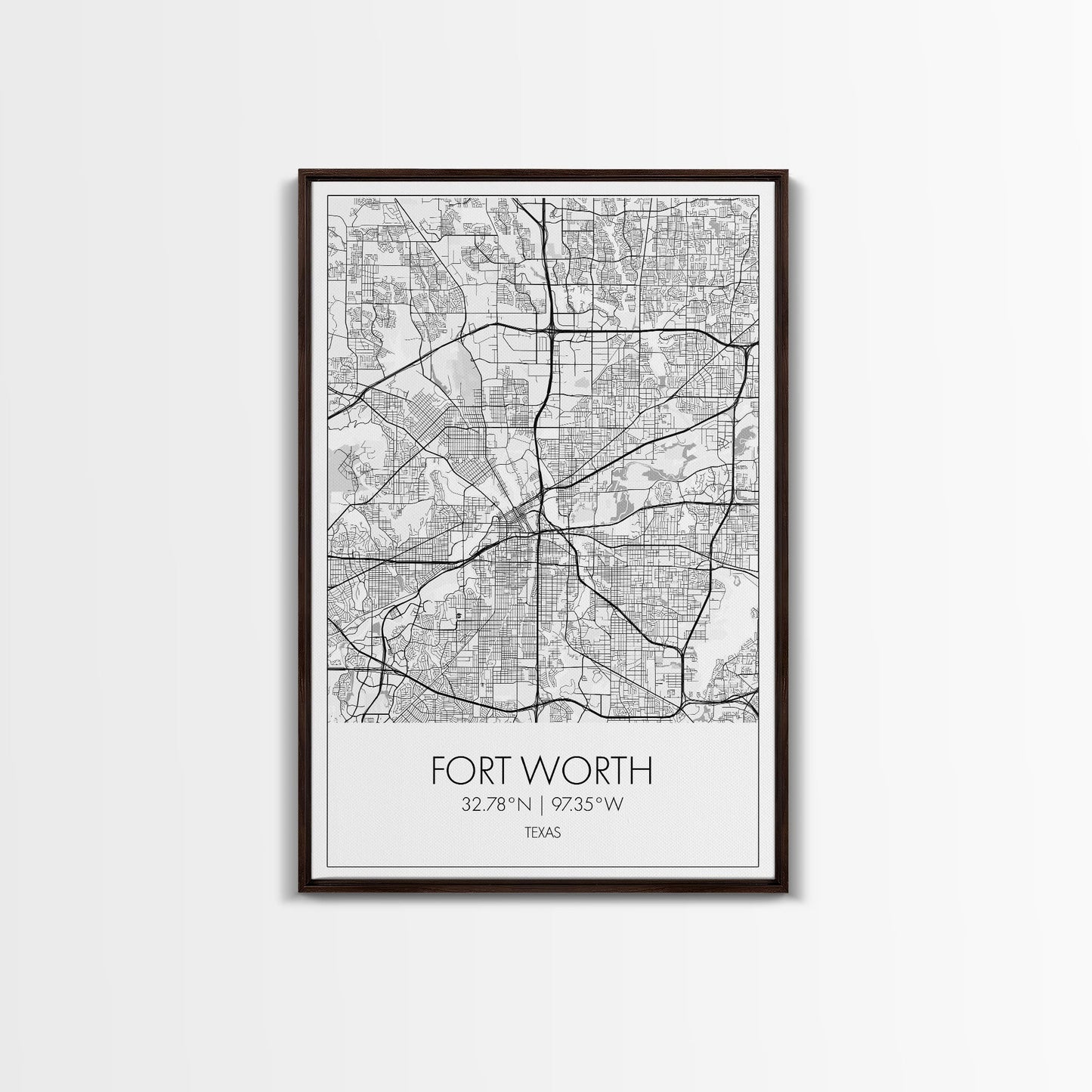Fort Worth Street Map, Texas Map, City Map Art, Minimalist Art, Wall Art, Canvas Print, Travel Wall Art, Gifts For Women, Man Cave Décor