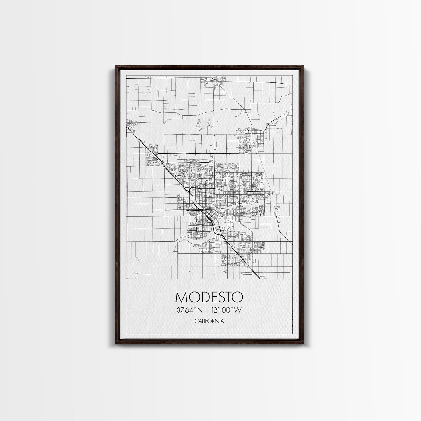 Modesto Street Map, California Map, City Map Art, Modern Art, Wall Art, Canvas Print, Home Décor Wall Art, Friendship Gift, Travel Wall Art