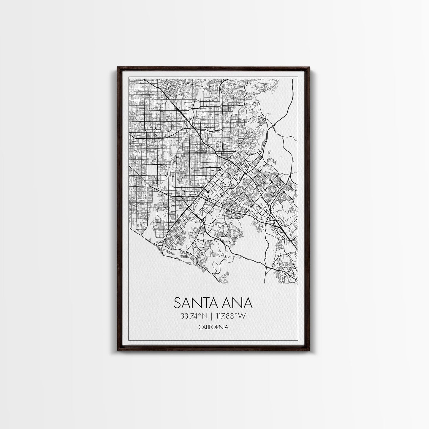 Santa Ana Street Map, California Map, City Map Print, Minimalist Art, Wall Art, Canvas Print, Living Room Décor, Adventure Gifts, Travel Art