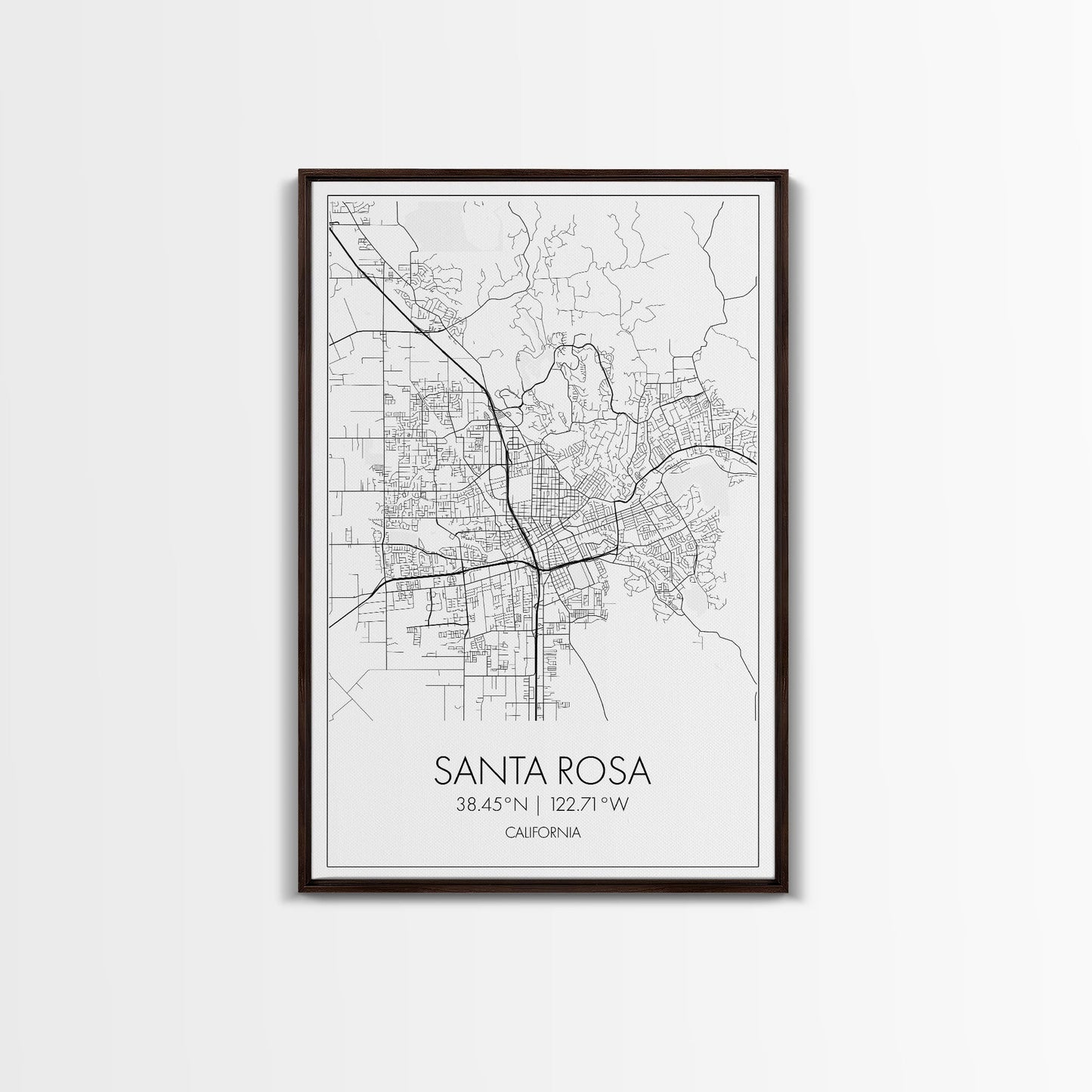 Santa Rosa Street Map, California Map, City Map Print, Minimalist Art, Wall Art, Canvas Print, Bedroom Wall Art, Travel Gift, Travel Art