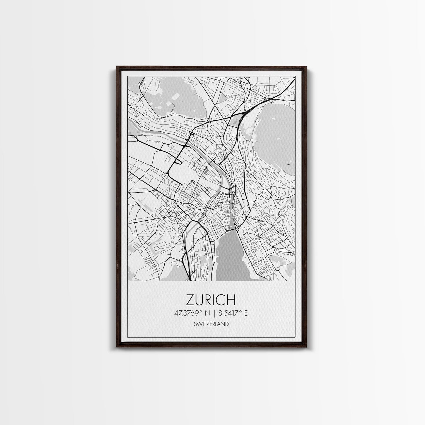 Zurich Street Map, Switzerland Map, Europe City Map Print, Minimalist Art, Wall Art, Canvas Print, Travel Art, Wall Hanging, Honeymoon Gift