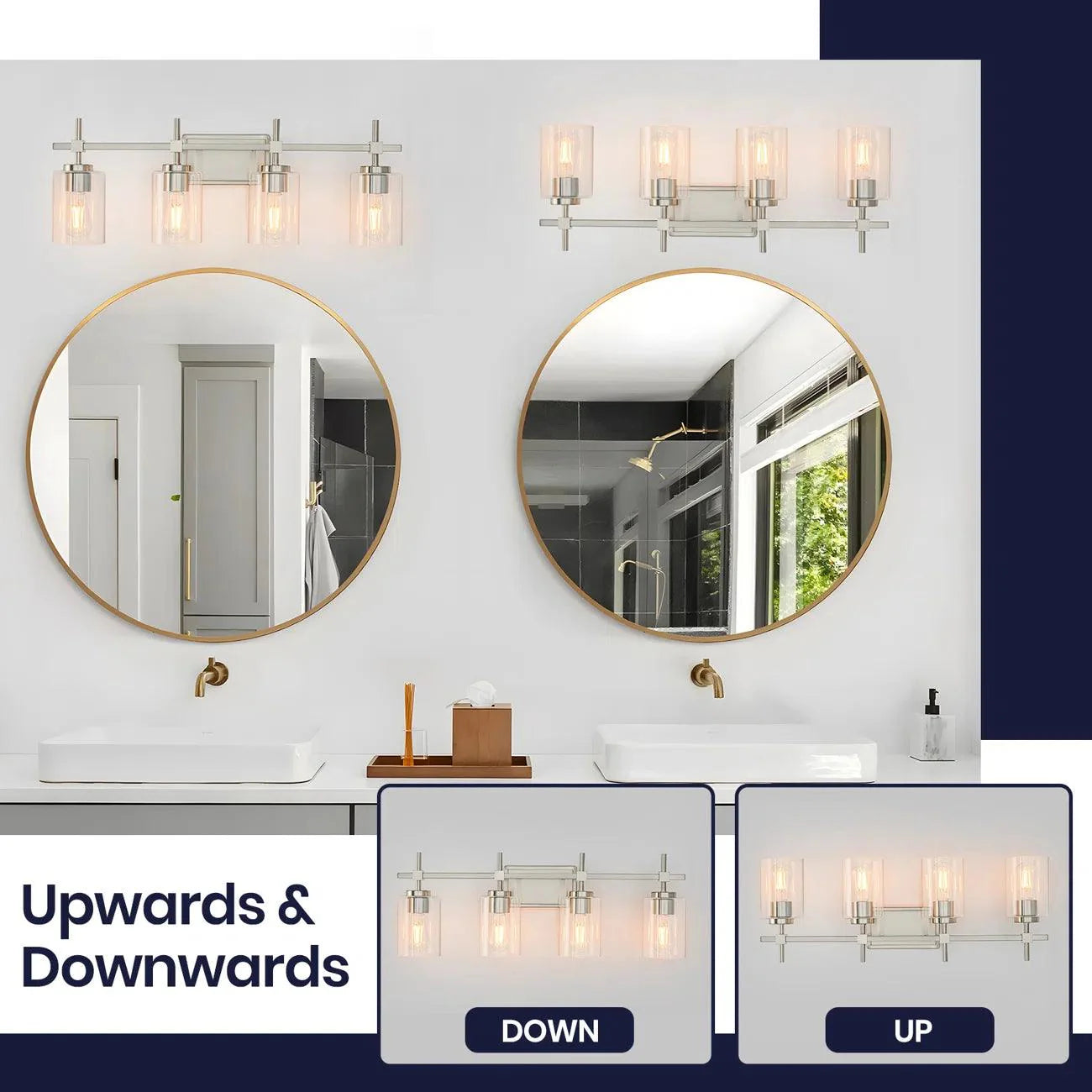 Jasper Modern 4-Light Clear Glass Bathroom Lights Linear Vanity Light