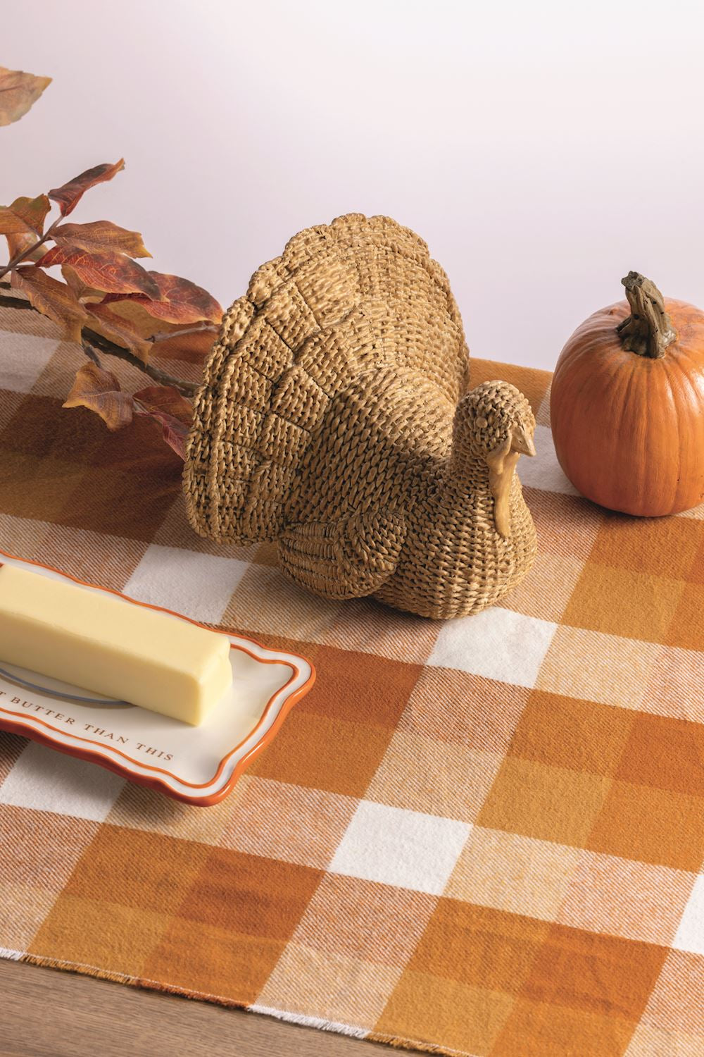 Wicker-Style Resin Turkey Centerpiece