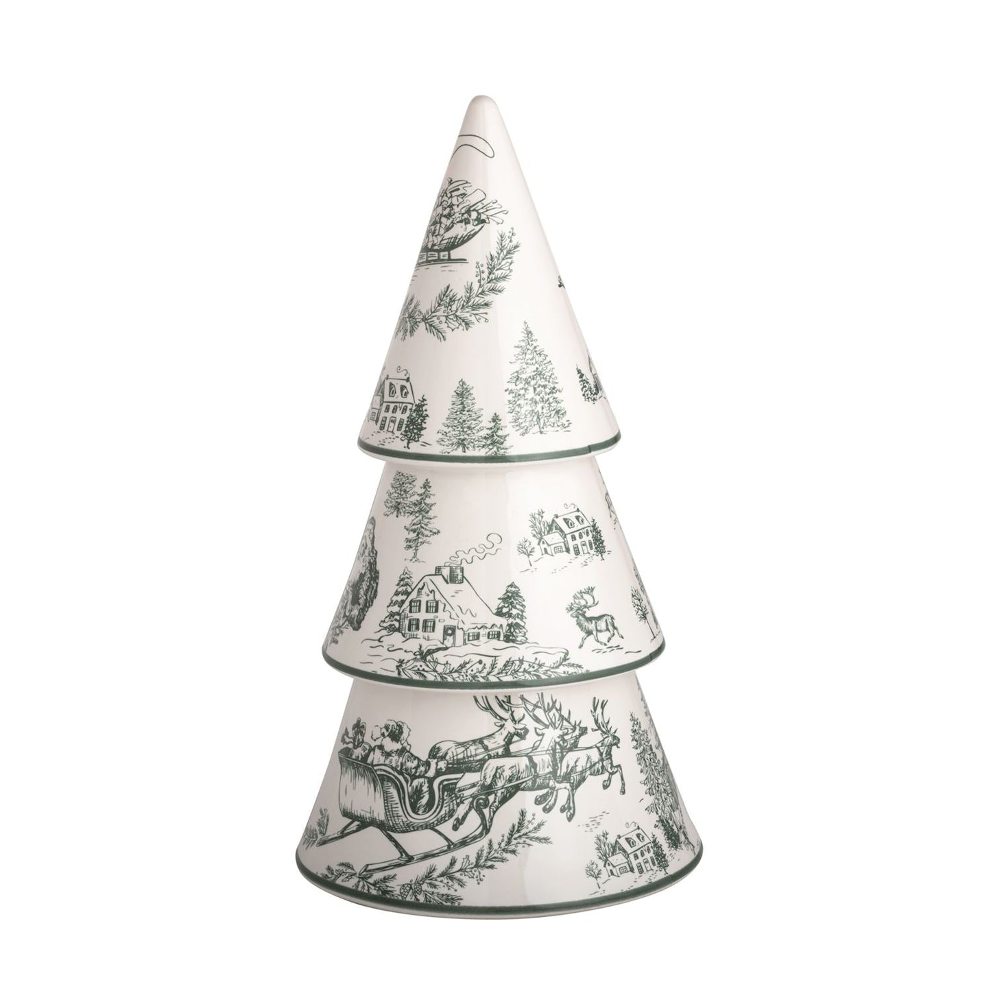 Hand-Painted Green Toile Ceramic Christmas Tree Sitters