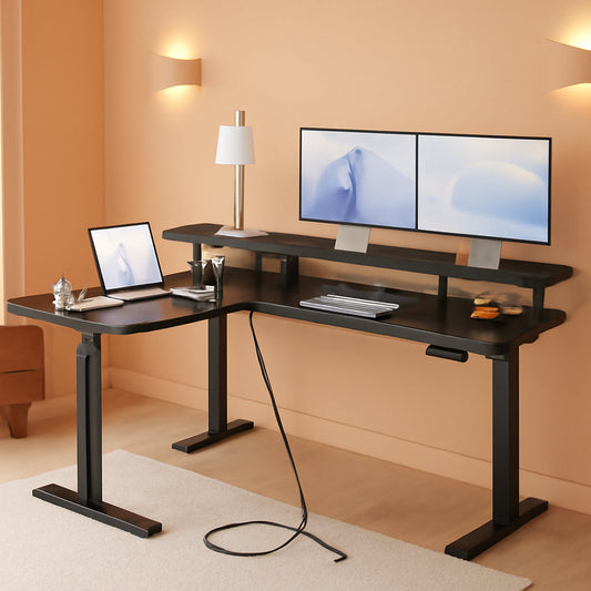 Electric L Shaped Standing Desk 59 Inch With Power Outlets