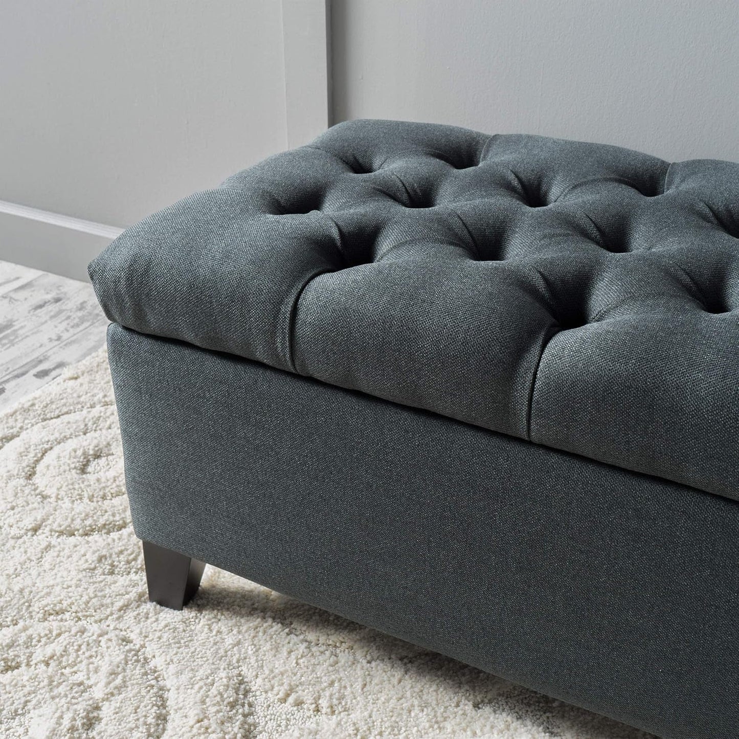 Dark Grey Tufted Fabric Storage Ottoman 17.5 In Depth