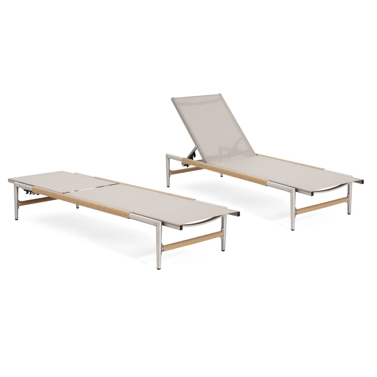 Hargrove Outdoor Patio Aluminum Chaise Lounge (Set of 2) - Natural / Silver