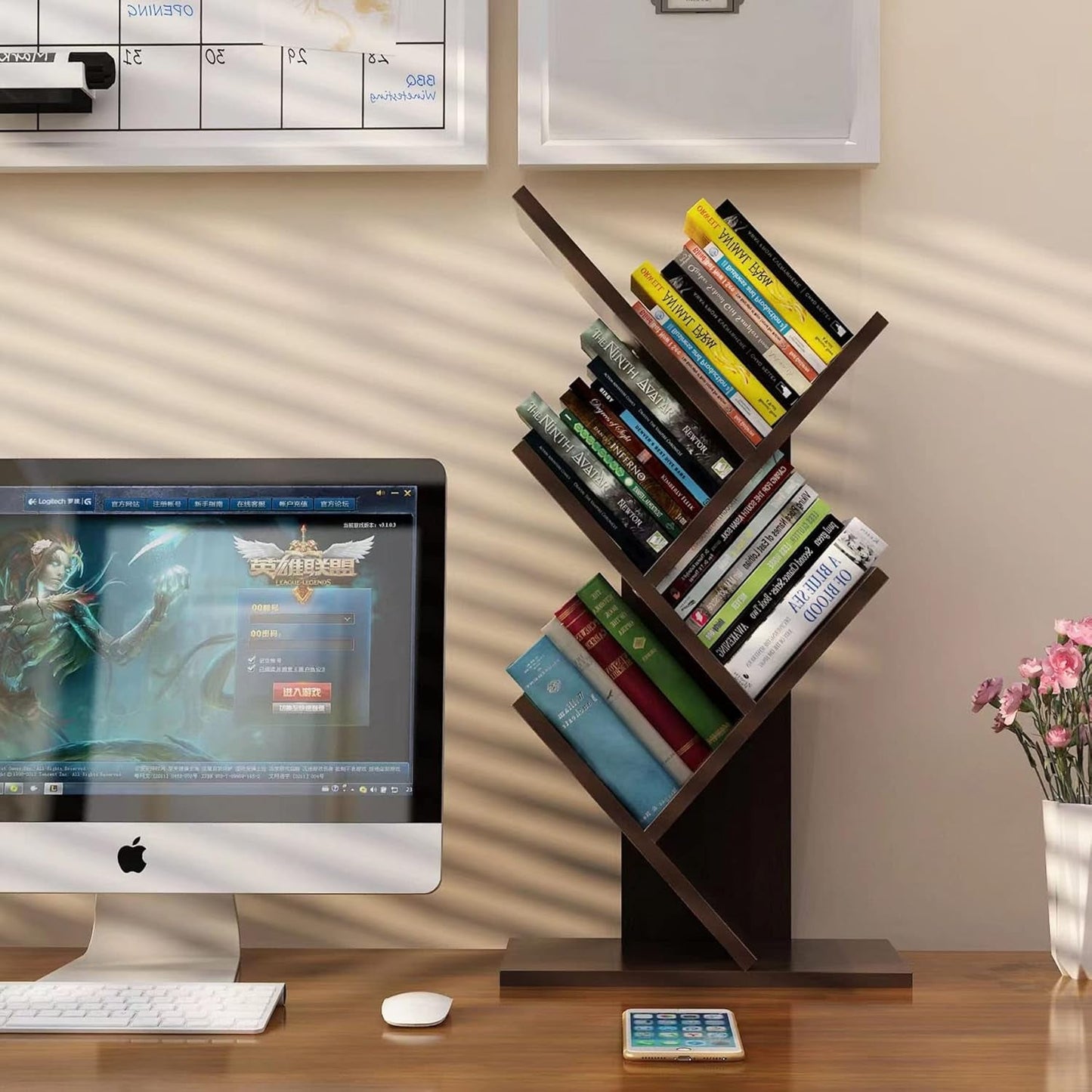 Wooden 5 Tier Book Tree Bookshelf For Displaying Books And Magazines