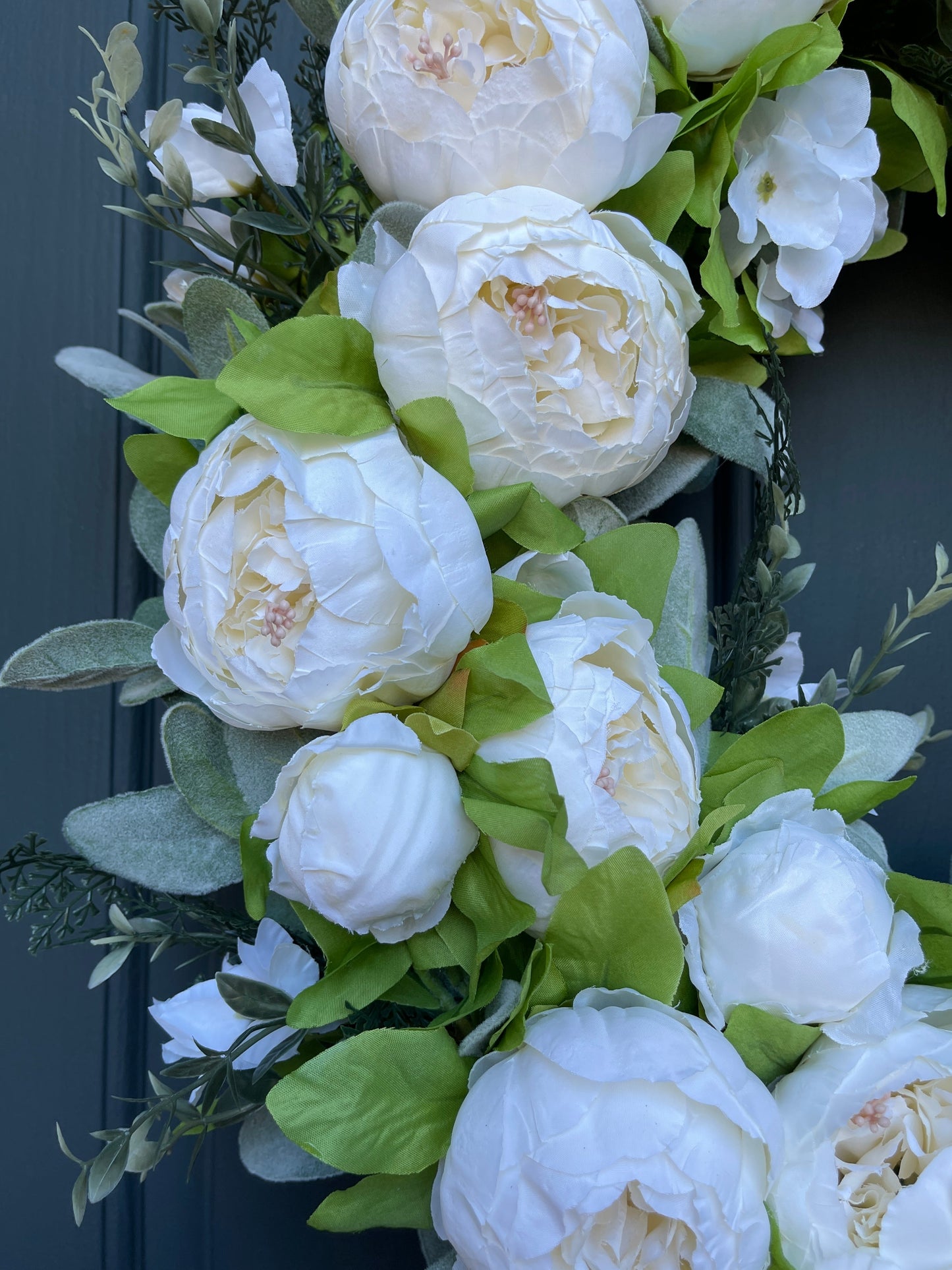 White Peony & Lambs Ear Wreath