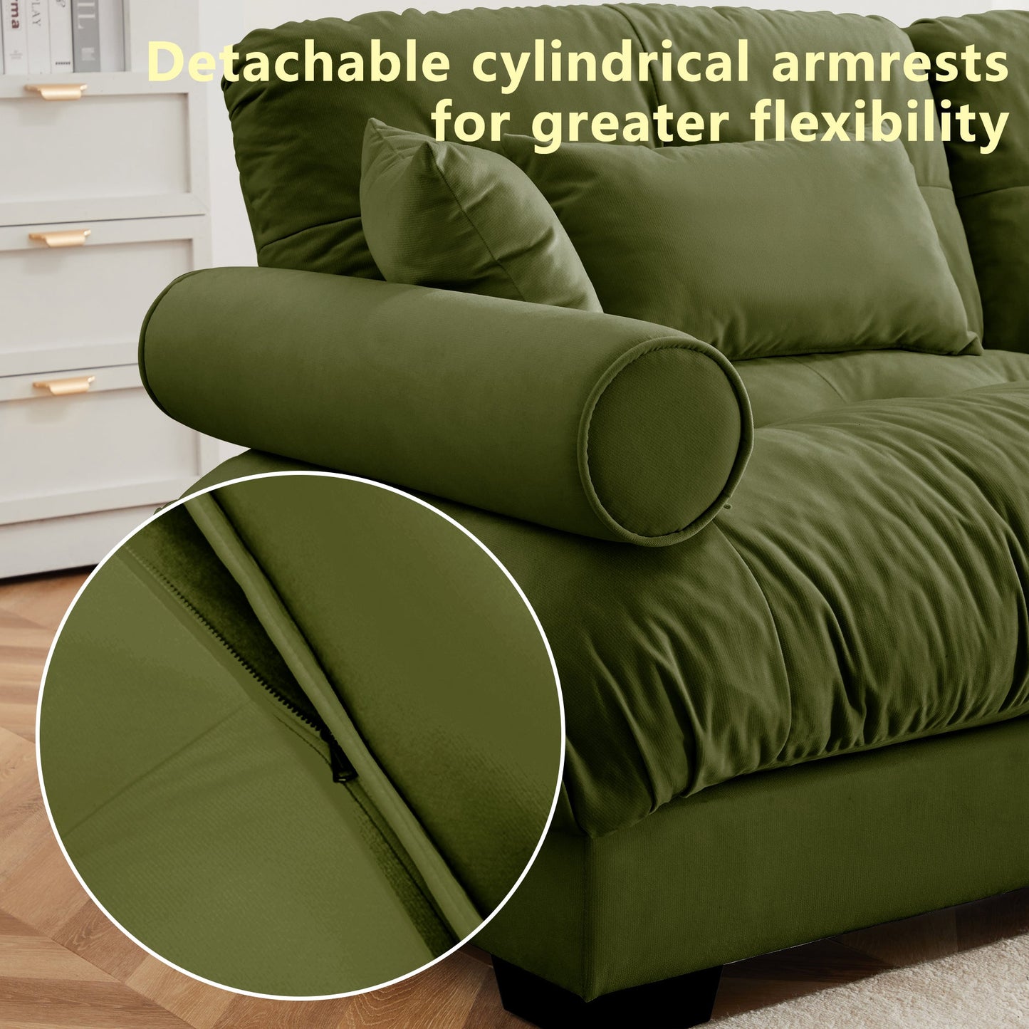 Large Size Modern Two-Seater Sofa with Bolstered Armrests