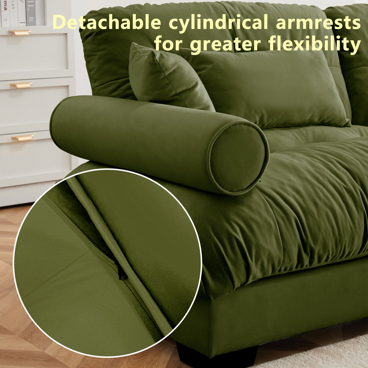 U Shaped Sectional Sofa Cloud Couch in Olive Velvet