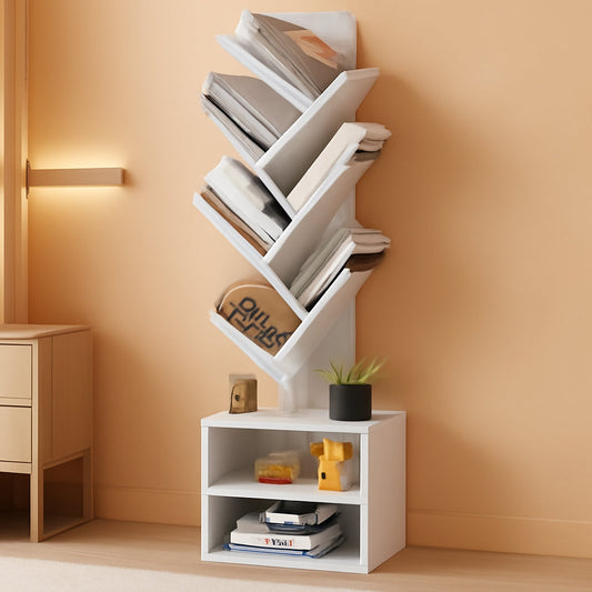 6 Tier Tree Bookshelf Tall Bookcase With Storage Cabinet White