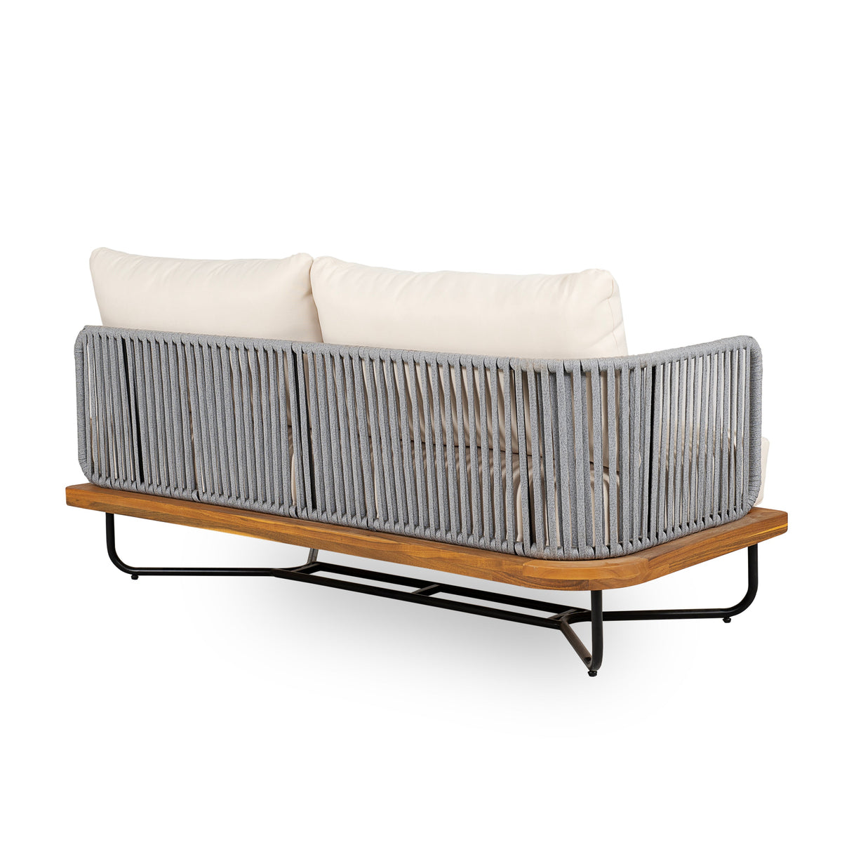 Lucca Outdoor 6 Seater Acacia Wood and Rope Woven Patio Conversation Set